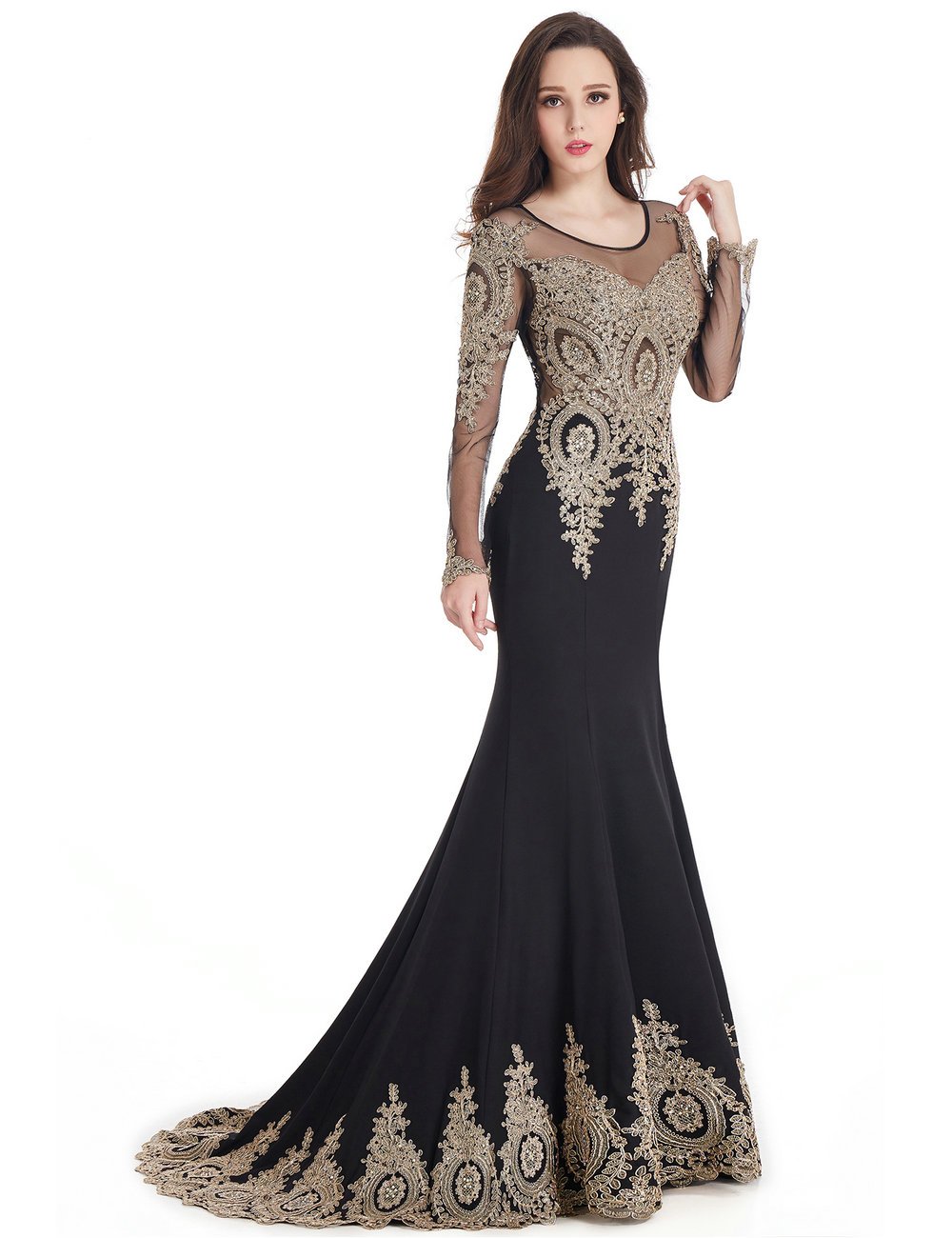 Elegant MisShow Crystal Beaded Lace Mermaid Evening Dress for Women - Formal Prom Gown for Special Occasions, Weddings & Black Tie Events