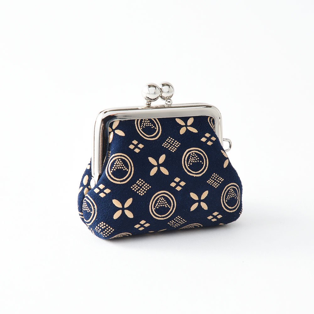 Japanese Deerskin Leather Coin Purse with Urushi Lacquer Clasp - Mt. Fuji Iron Blue Pattern | Handmade in Japan | Traditional Gamaguchi Change Purse for Travel, Gift & Everyday Use
