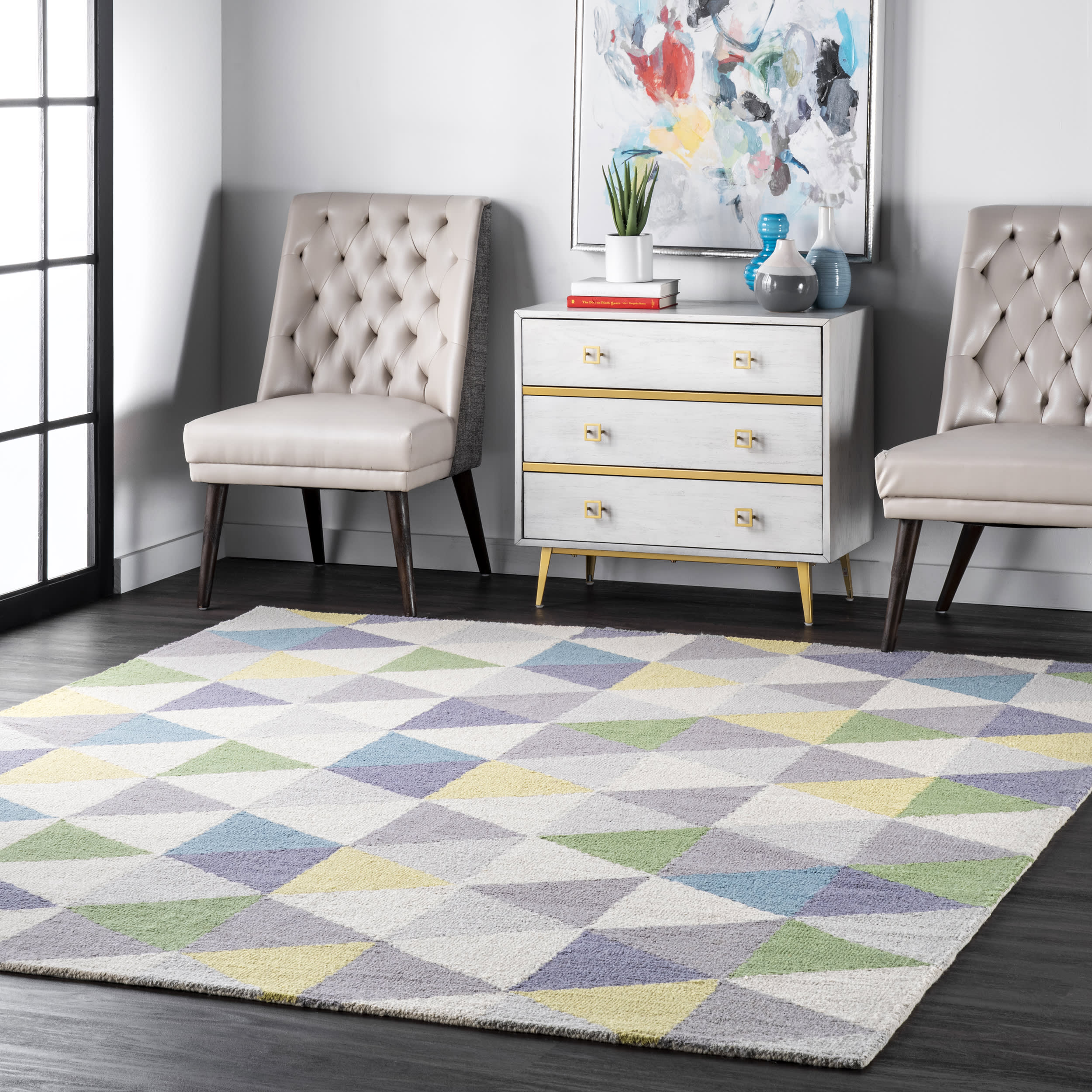 Modern Geometric Dimensional Triangles Area Rug in Green - Perfect for Living Room, Bedroom, and Home Office Decor