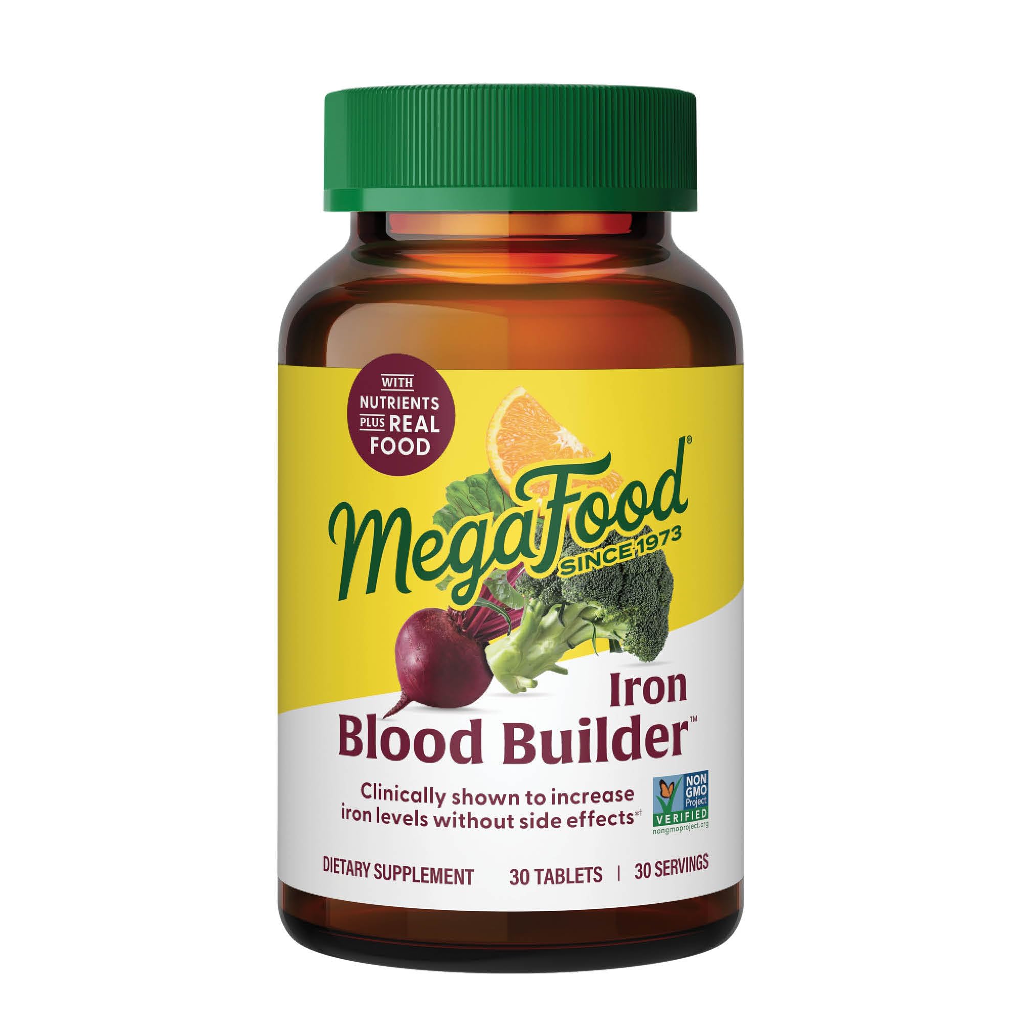 MegaFood Blood Builder Iron Supplement - Clinically Proven to Boost Iron Levels Without Side Effects - Vegan Iron Pills with Vitamin C, B12 & Folic Acid - 30 Tablets - Ideal for Women's Health, Energy Support & Anemia Relief