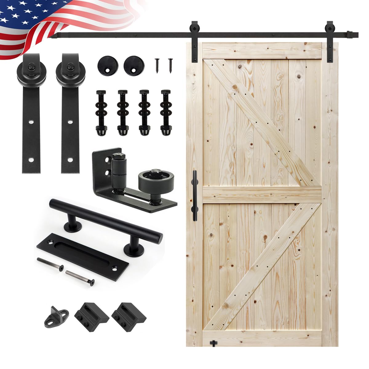40x84 Inch Unfinished British Brace Knotty Barn Door with 6.6FT Sliding Hardware Kit - Double Surface, Easy Assembly for Rustic Home & Office Decor