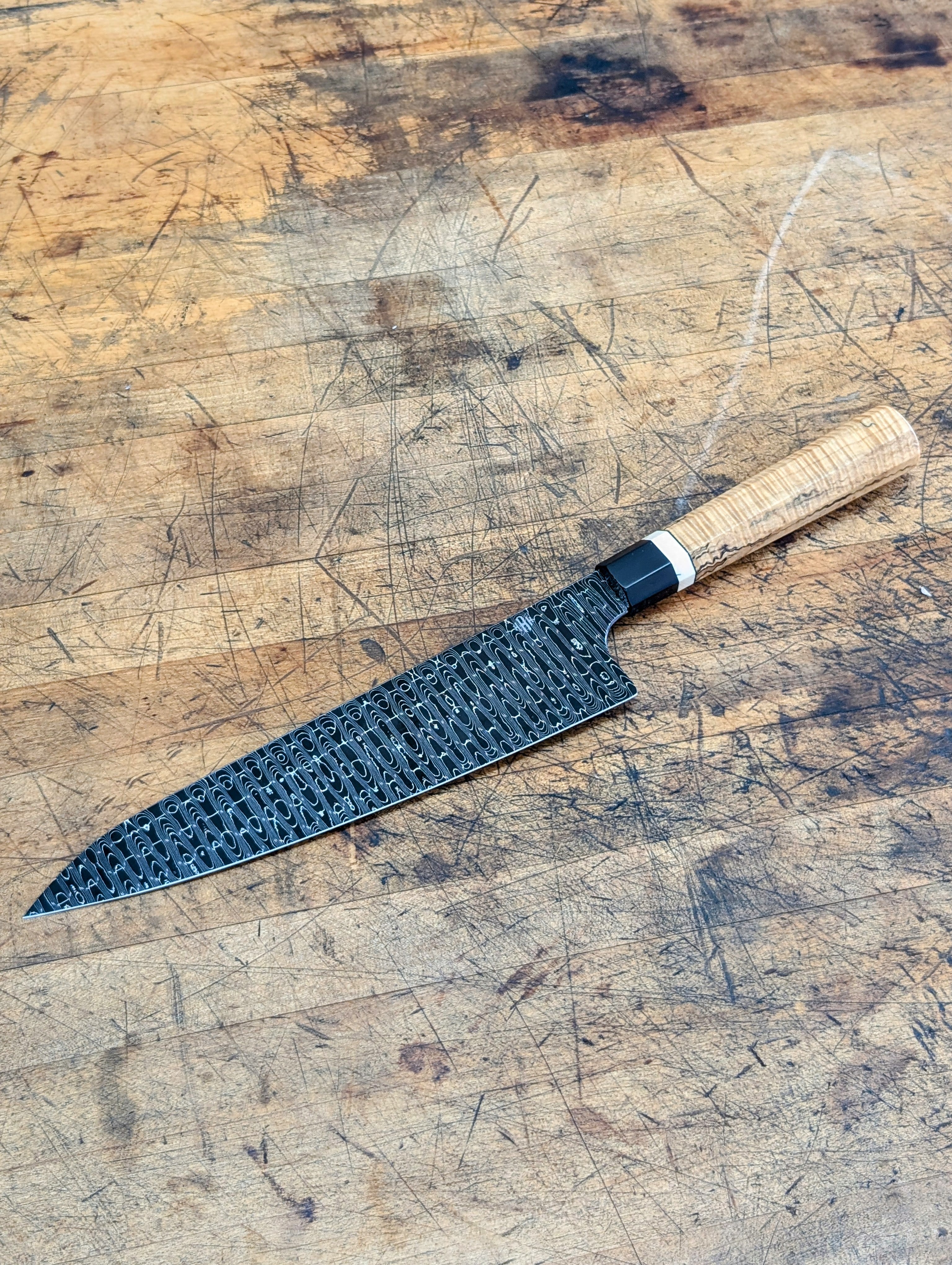 Premium 240mm Gyuto Japanese Chef Knife - Handcrafted W's Pattern Damascus Steel Blade for Professional Cooking & Slicing | Perfect for Sushi, Meat Cutting & Culinary Enthusiasts