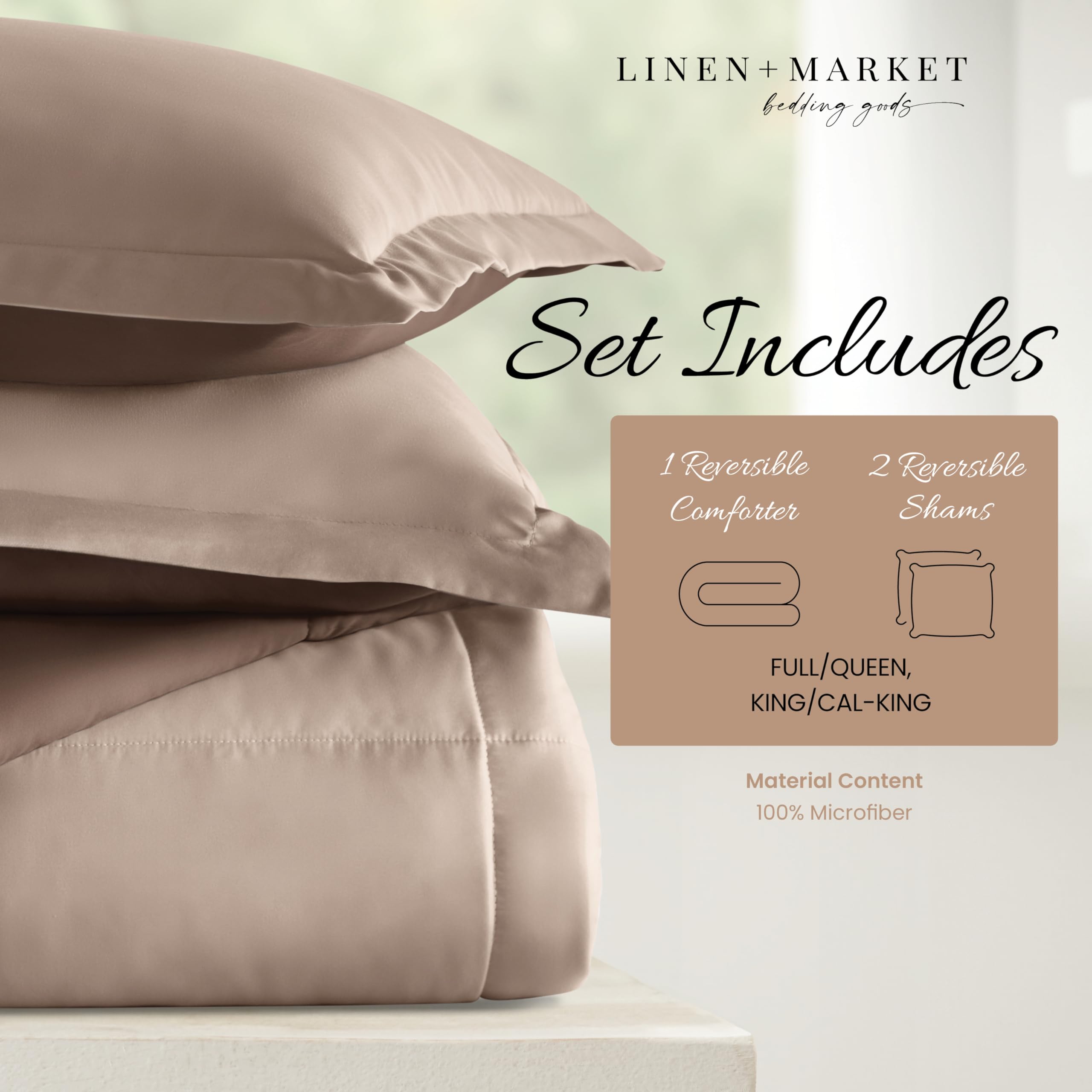 Luxury Reversible King Size Comforter Set (3 Piece) - Soft & Lightweight Down Alternative Bedding - Includes King Comforter & 2 Pillow Shams - Perfect for Master Bedroom, Guest Room & Cozy Home Decor
