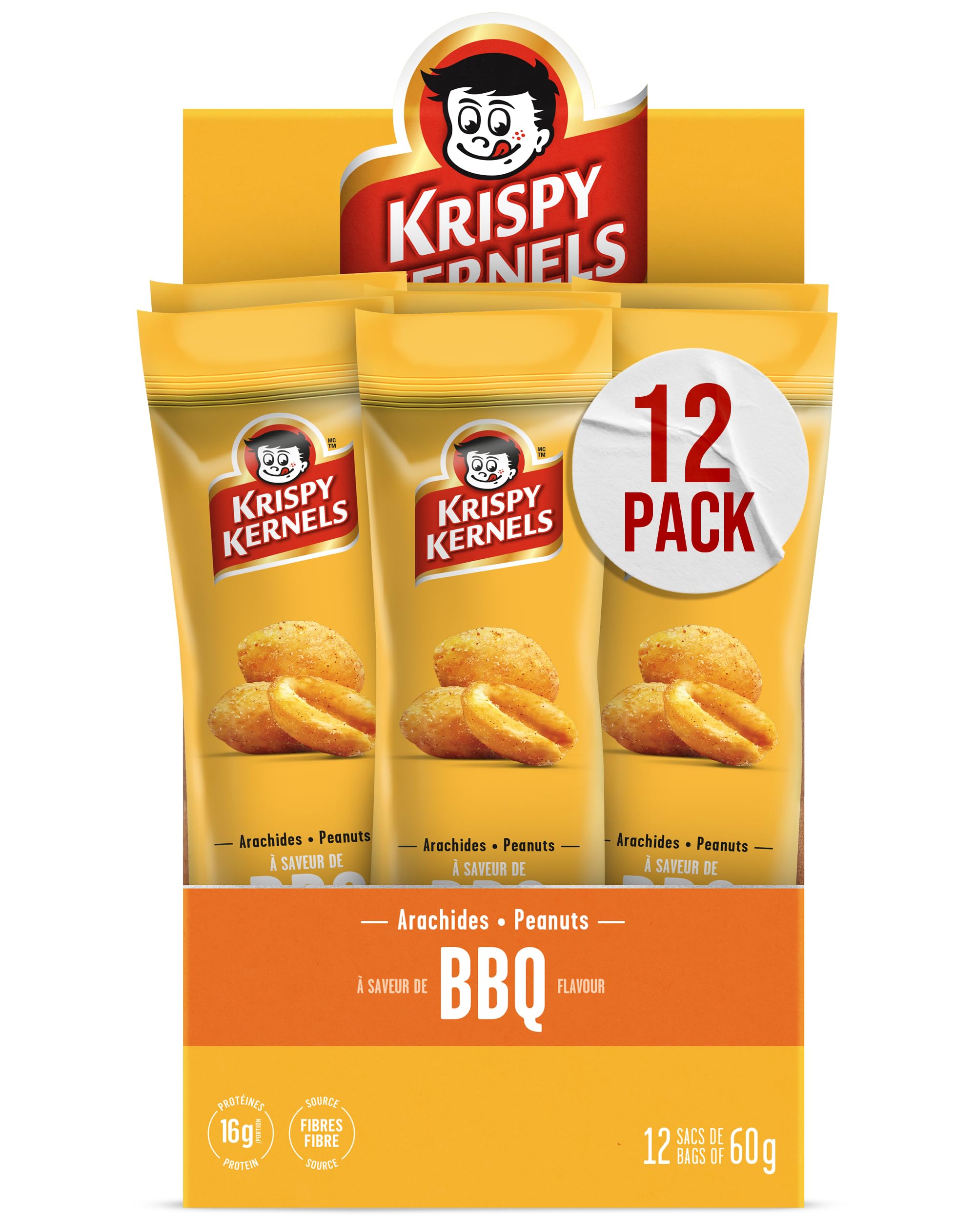 Krispy Kernel BBQ Flavored Peanuts - Crunchy & Delicious On-The-Go Snack (12 Pack, 60g Each) | Perfect for Road Trips, Office Snacking & Party Treats