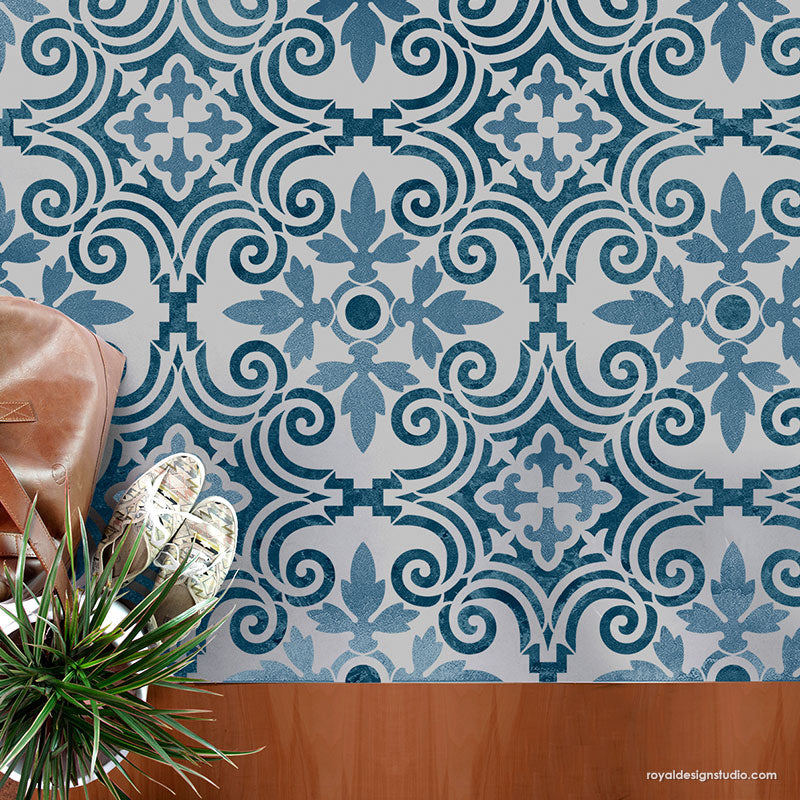 Augusta Tile Stencil - Reusable DIY Tile Painting Template for Home Decor, Bathroom & Kitchen Backsplash - Perfect for Ceramic, Porcelain & Mosaic Tile Projects