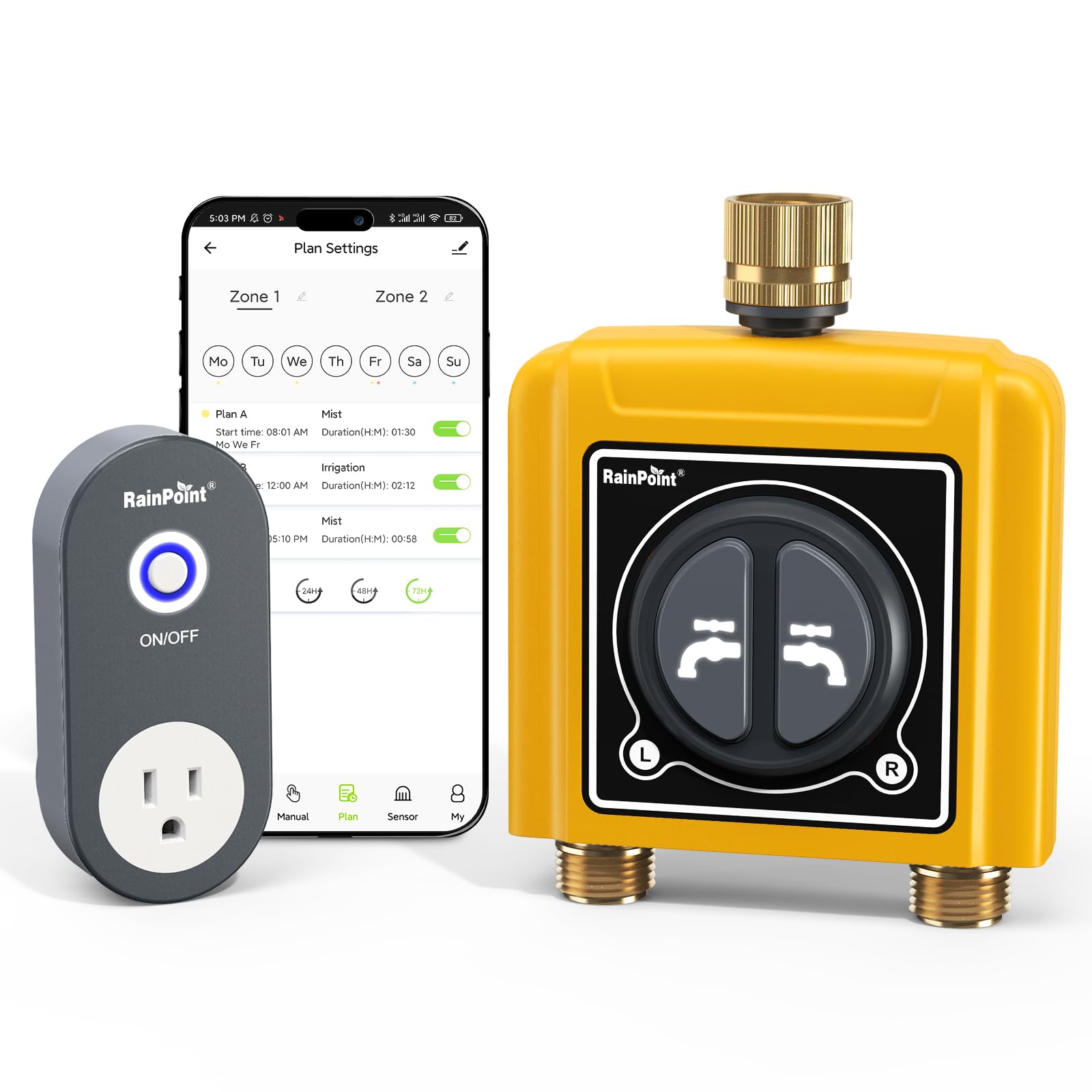 RAINPOINT WiFi Smart Water Timer with Brass Inlet & Outlet - 2 Zone WiFi Hose Timer for Lawn & Garden, APP/Voice Controlled Sprinkler System with Auto Scheduling by Time/Weather/Soil Moisture - Perfect for Smart Home Irrigation, Yard Watering & Plant Care