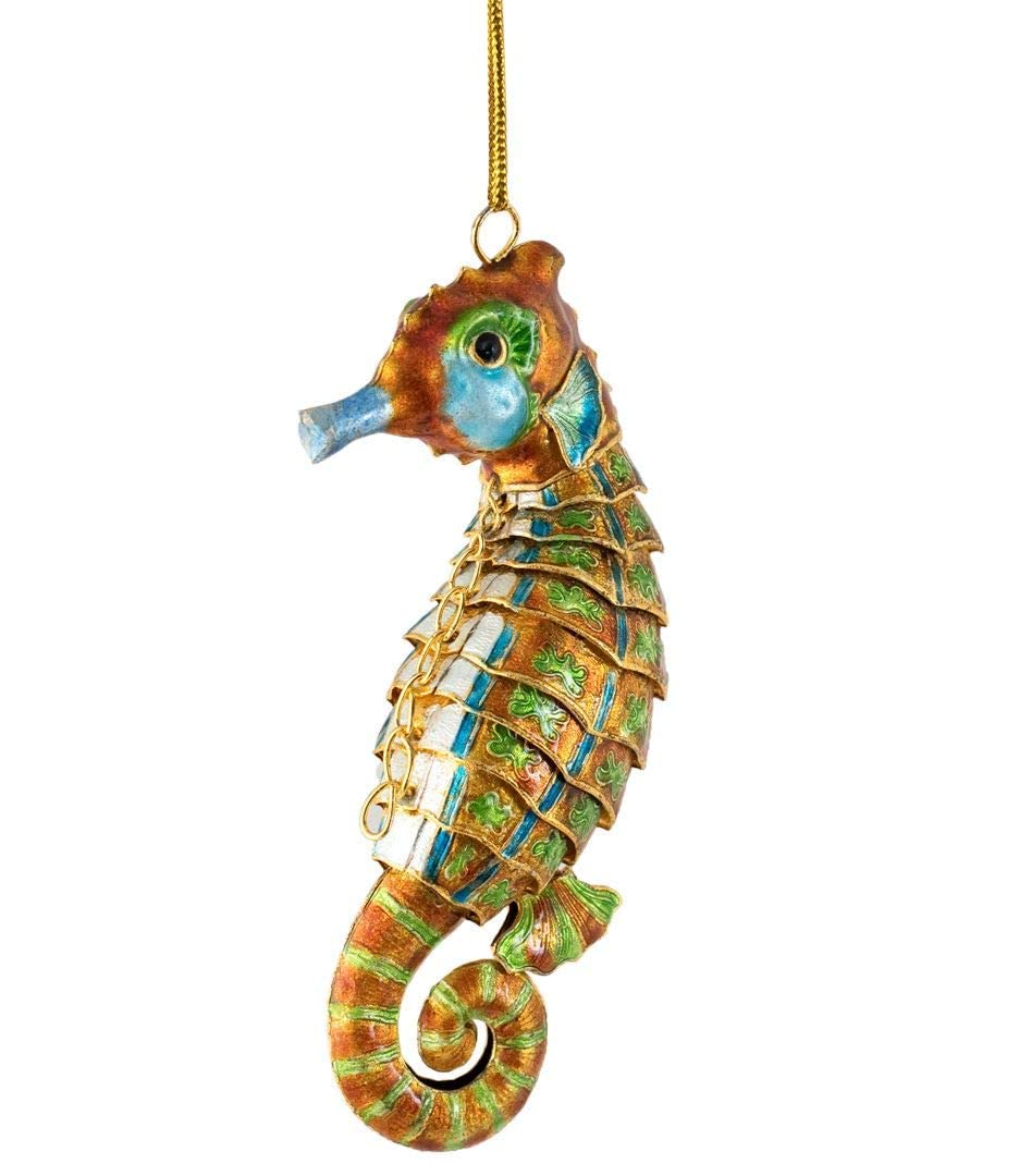 Handmade Cloisonne Red Seahorse Hanging Ornament - Articulated Sea Creature Decor for Home, Office & Gifts