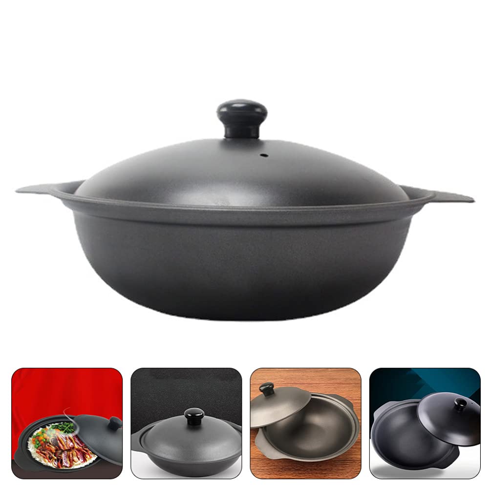 DOITOOL 1-Piece Heat-Resistant Cast Iron Clay Pot with Lid - Small Casserole Rice Cooker for Chicken Rice, Stews & Soups - Perfect for Stovetop, Oven & Serving Dishes