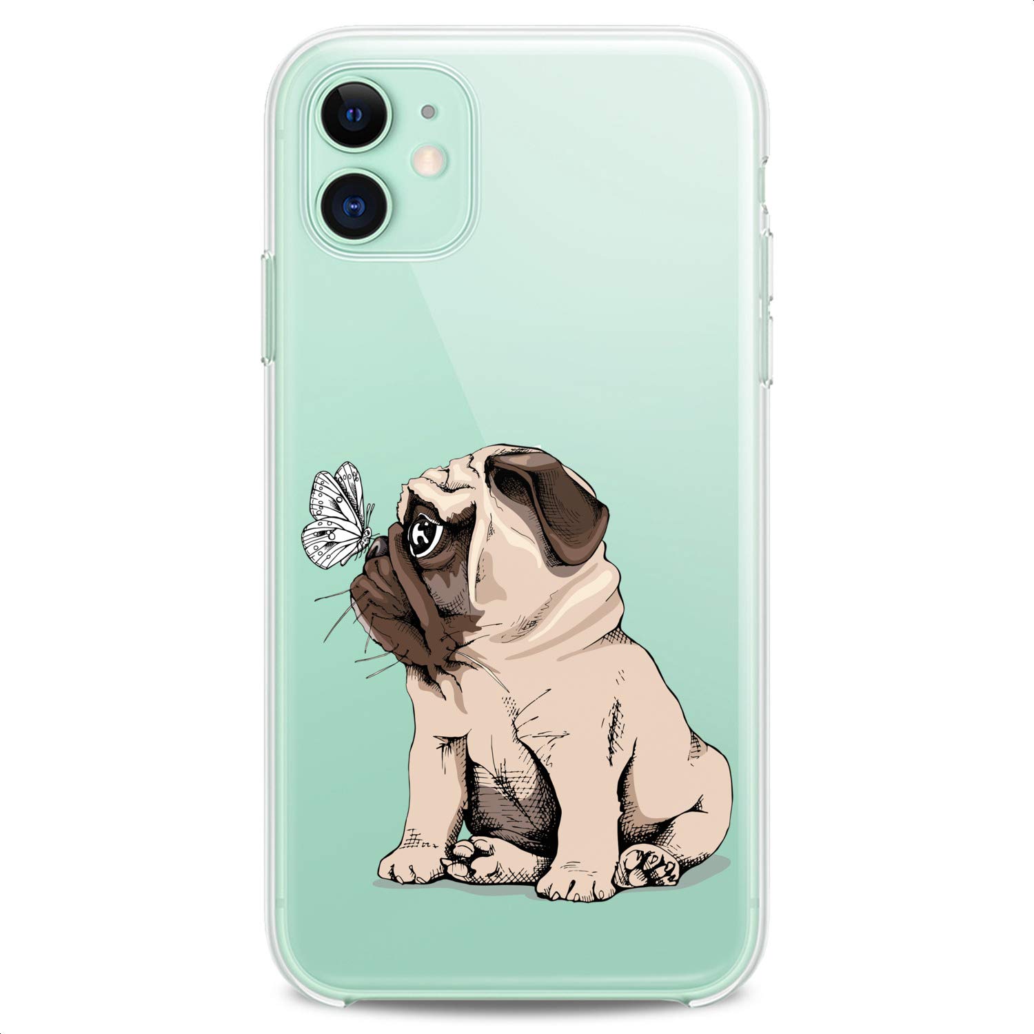 Premium TPU Phone Case for iPhone 16/15/14/13/12/11 Pro Max/Plus/Mini/Xs/Xr/X/8/7/6/5/SE - Cute Pug & Butterfly Kawaii Design, Slim Flexible Silicone Cover with Clear Animal Print | Perfect for Pet Lovers & Kawaii Style Protection