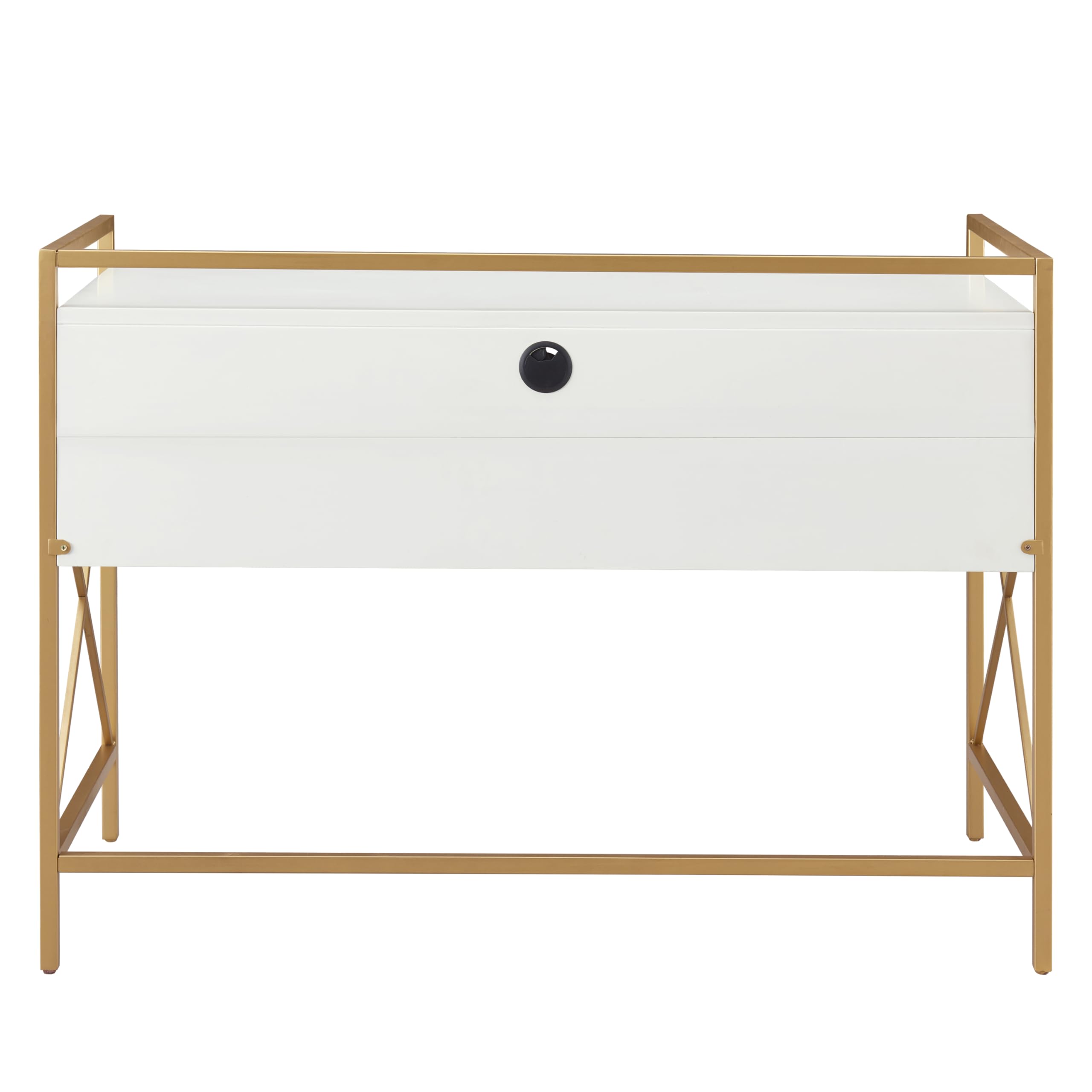 Leick Home 9240-WTGL Claudette Modern Mixed Metal & Wood Computer Desk with Drop-Front Keyboard Tray - White & Satin Gold Finish | Perfect for Home Office, Study Room & Small Spaces