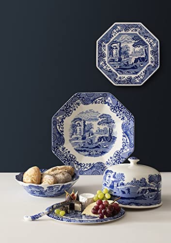 Spode Blue Italian 2-Piece Serving Platter with Dome Cover - 11.5-Inch Porcelain Tray for Cake, Pastries, Cheese & Appetizers | Elegant Dinnerware for Parties, Tea Time & Holiday Entertaining | Dishwasher Safe