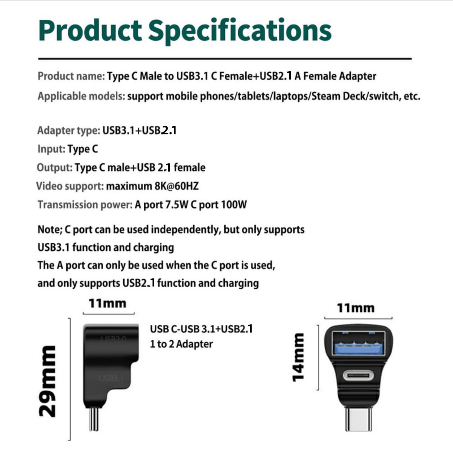 Leehitech 2-Pack USB C Splitter Adapter - 10Gbps 2-in-1 Right Angle USB C to USB A & USB C Female Converter - Supports 100W Fast Charging for iPhone 16/15, MacBook, Laptops, Tablets - Perfect for Home, Office & Travel Charging Needs