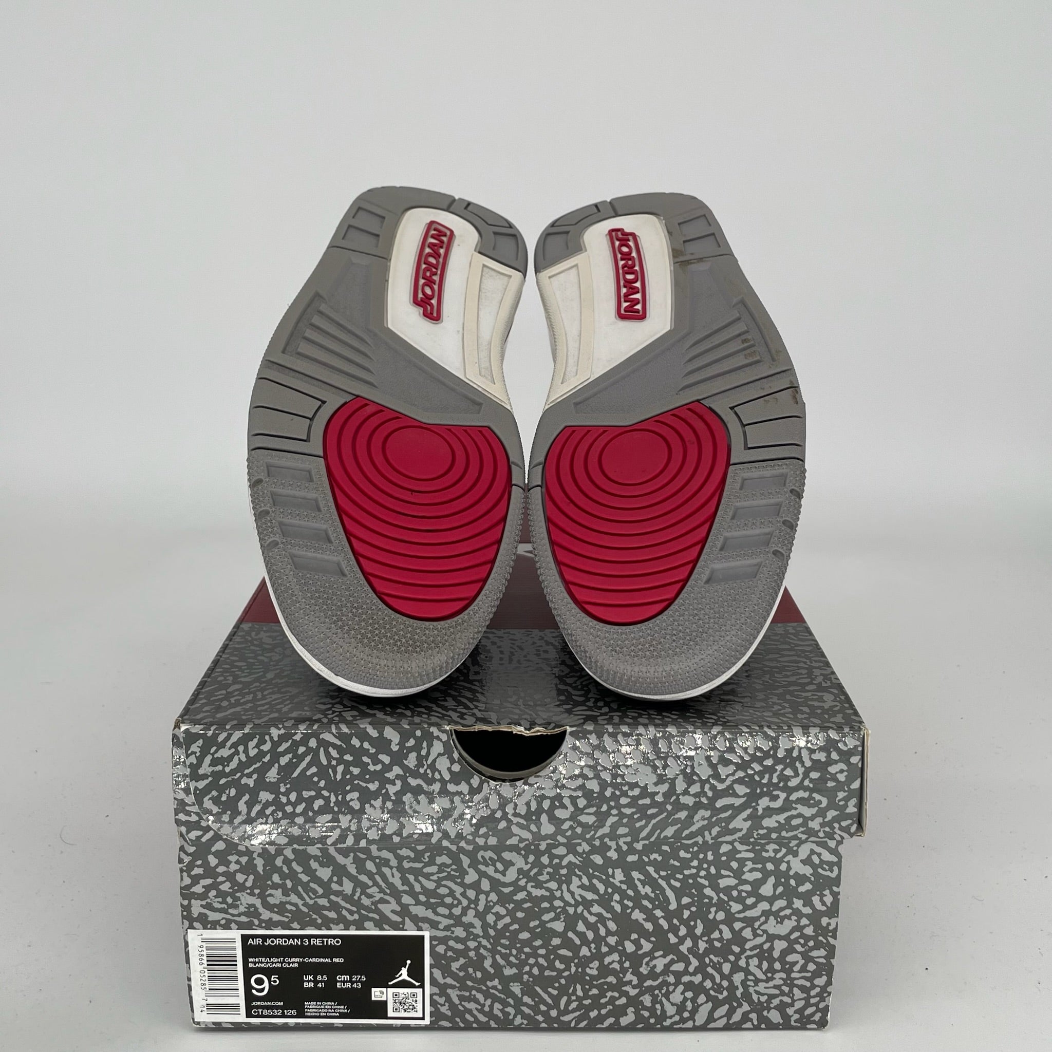 AIR JORDAN 3 CARDINAL Retro Sneakers Men's Size 9.5 (CT8532-126) - Basketball Shoes for Men, Streetwear Fashion & Casual Wear