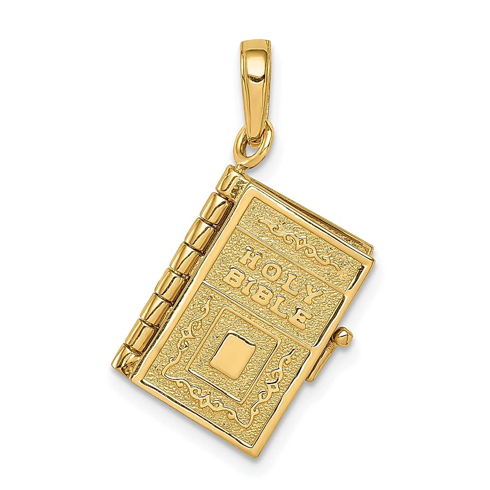 14K Yellow Gold 3D Lord's Prayer Bible Pendant Necklace - Religious Jewelry for Women - Inspirational Christian Gift for Her - Perfect for Church, Baptism & Daily Faith Wear