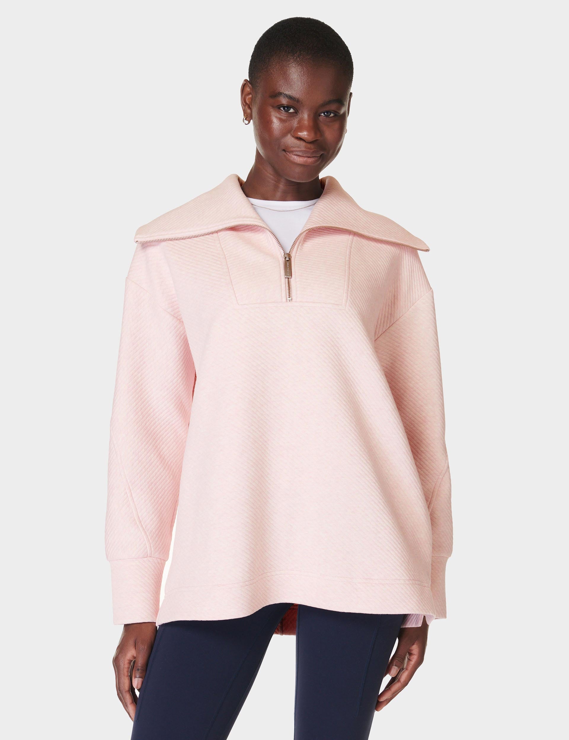 Radiant Half Zip Sweatshirt for Women - Soft Neutral Pink Pullover Hoodie | Cozy Casual Wear for Fall, Gym & Outdoor Activities