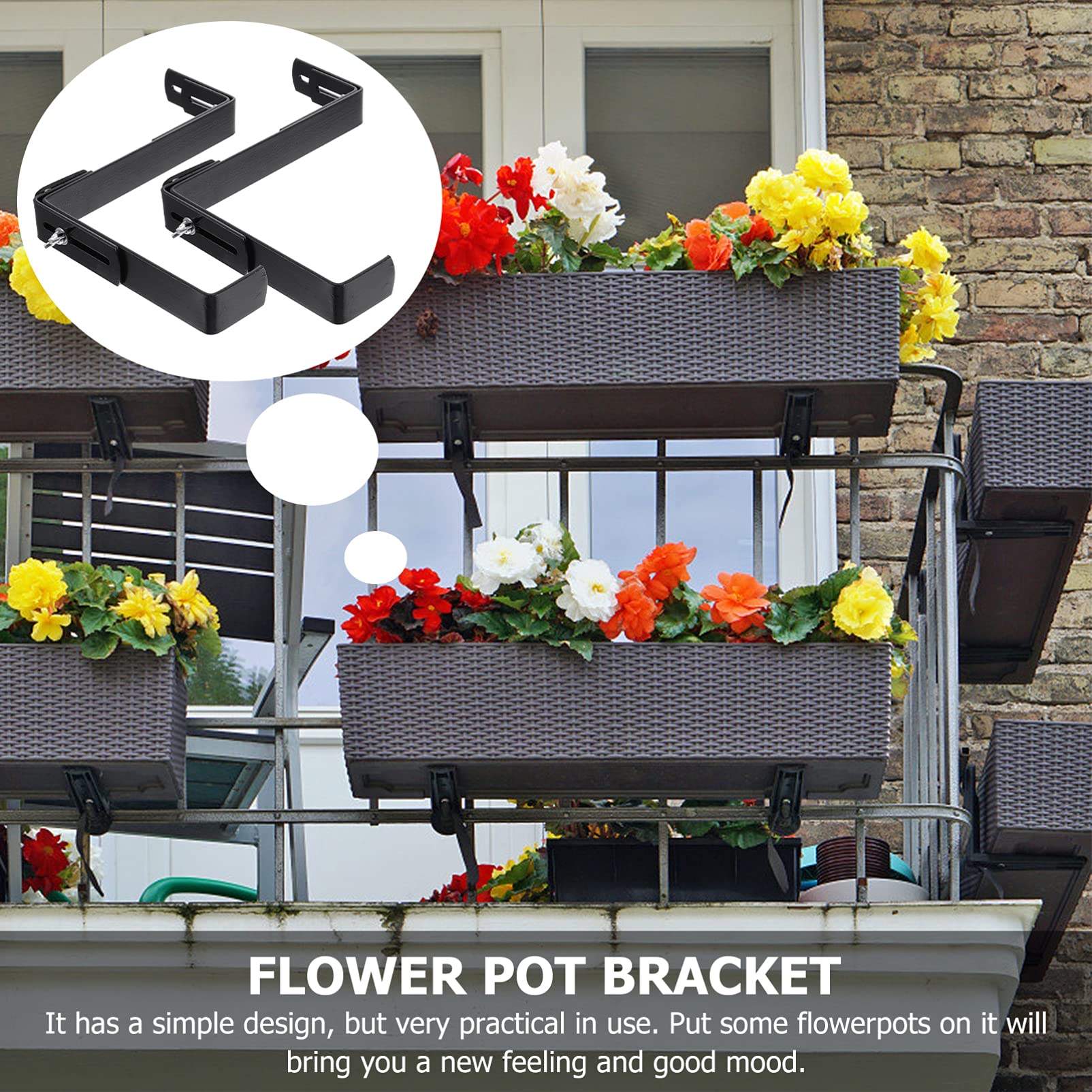 YARNOW Adjustable Window Box Brackets - Heavy Duty Flower Planter Hangers for Balcony, Deck Rail & Outdoor Gardens - Includes 2 Anchors (Perfect for Hanging Planters, Herb Gardens & Window Displays)
