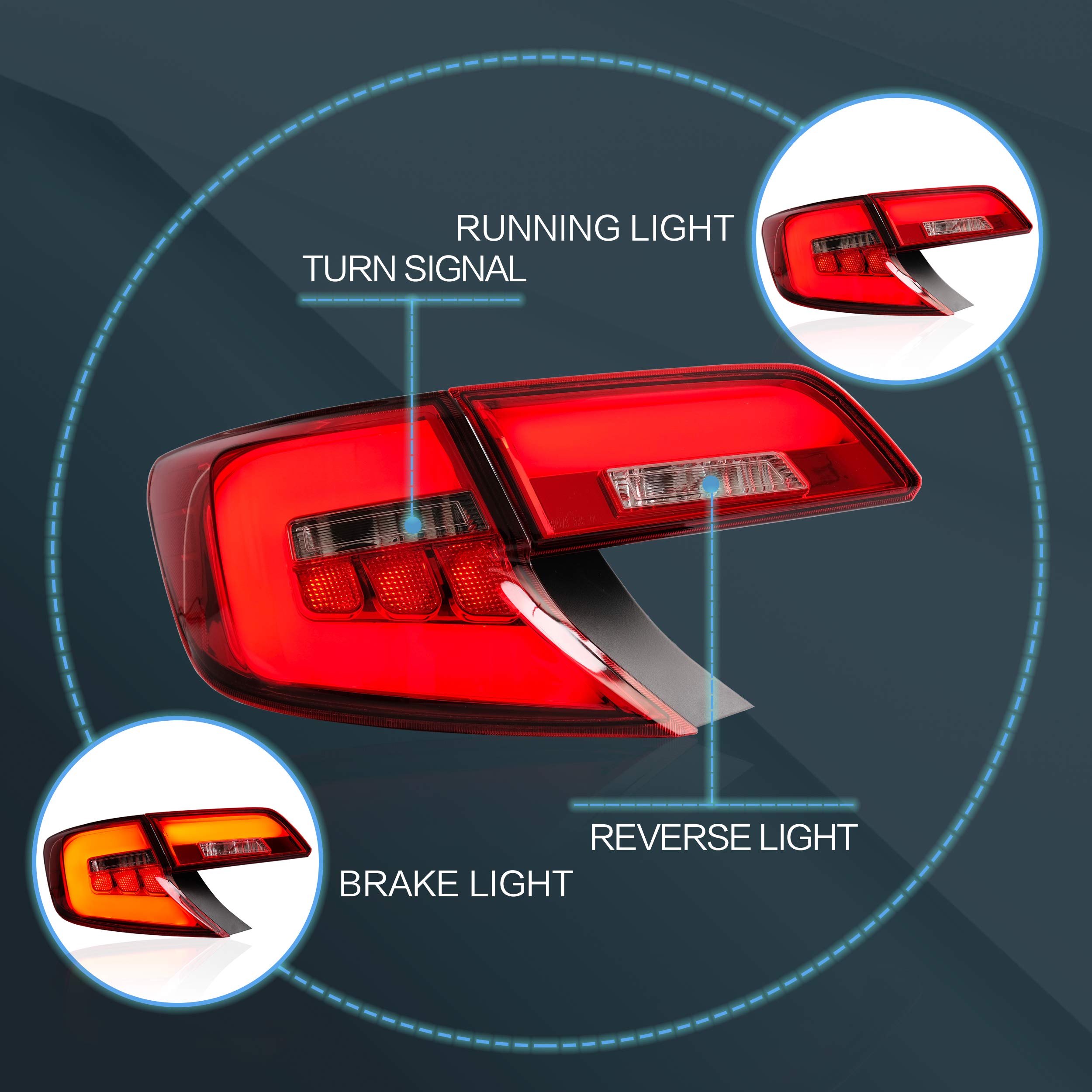 VLAND LED Tail Lights Assembly for 2012-2014 Toyota Camry - Plug & Play Direct Fit Replacement - Red & White Smoke Lens - Enhanced Safety & Style for Night Driving