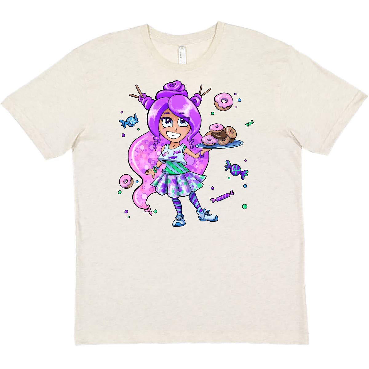 Inktastic Women's Purple Hair Donuts and Candy Graphic T-Shirt - Fun Casual Tee for Donut Lovers, Candy Enthusiasts & Unique Fashion