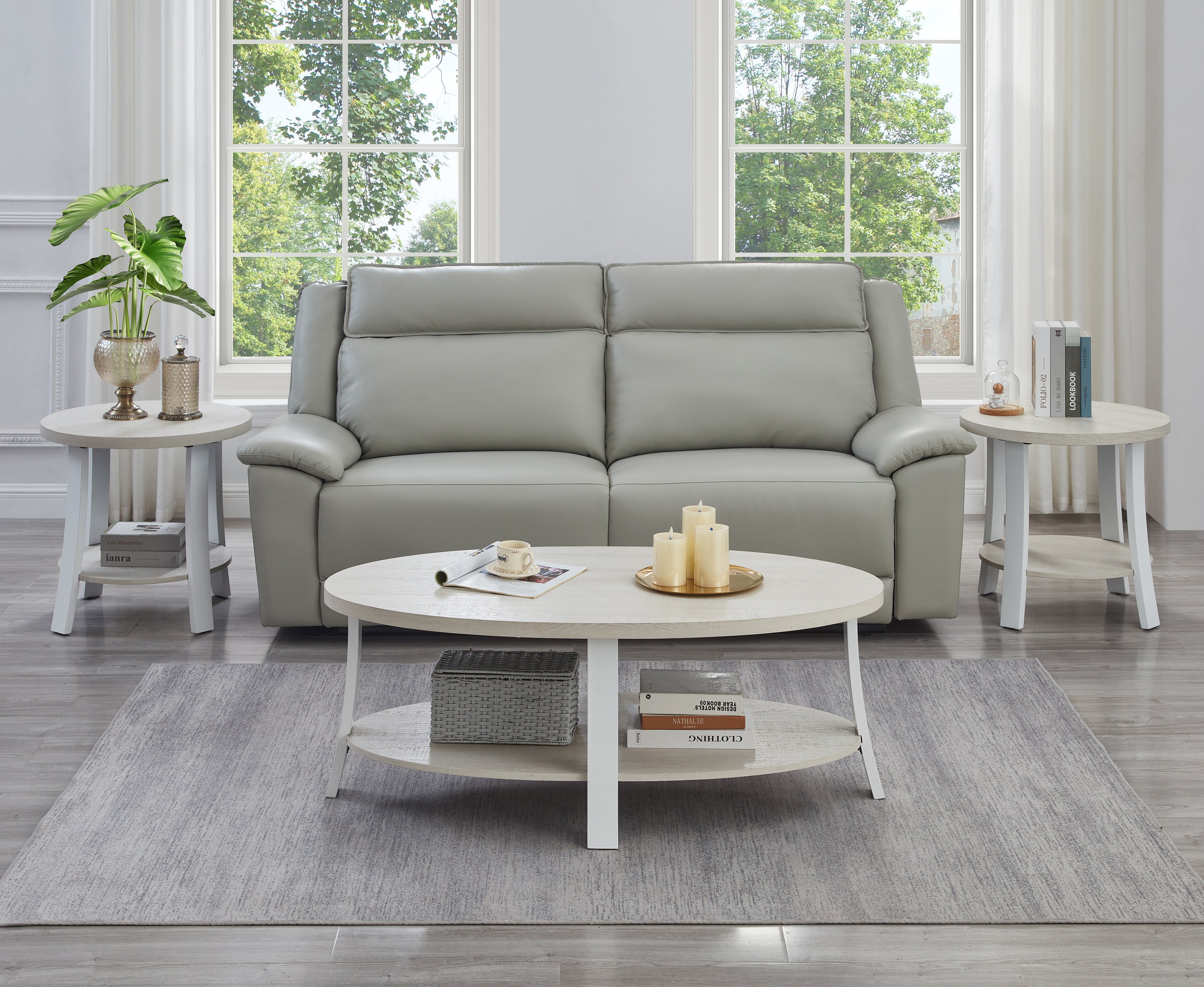 Roundhill Furniture Anze Contemporary Oval Wood Shelf 3-Piece Coffee Table Set - Modern Living Room Decor for Small Spaces & Apartments