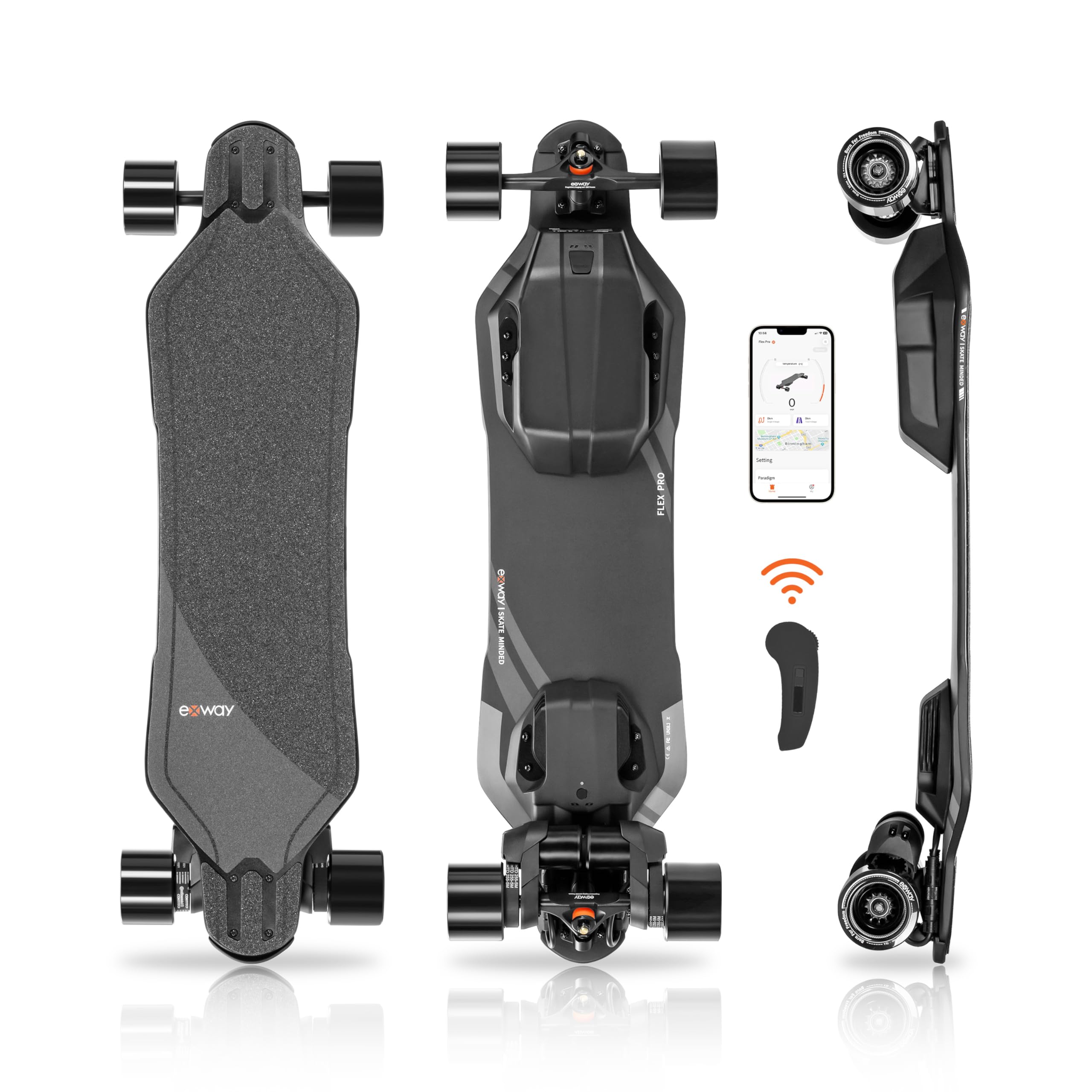 Exway Flex Belt Electric Skateboard - 25 MPH Top Speed, 17 Mile Range, Flexible Tri-Laminate Deck, IP55 Waterproof - Remote Controlled Electric Longboard for Adults & Teens - Perfect for Commuting, Campus Travel & Urban Adventure