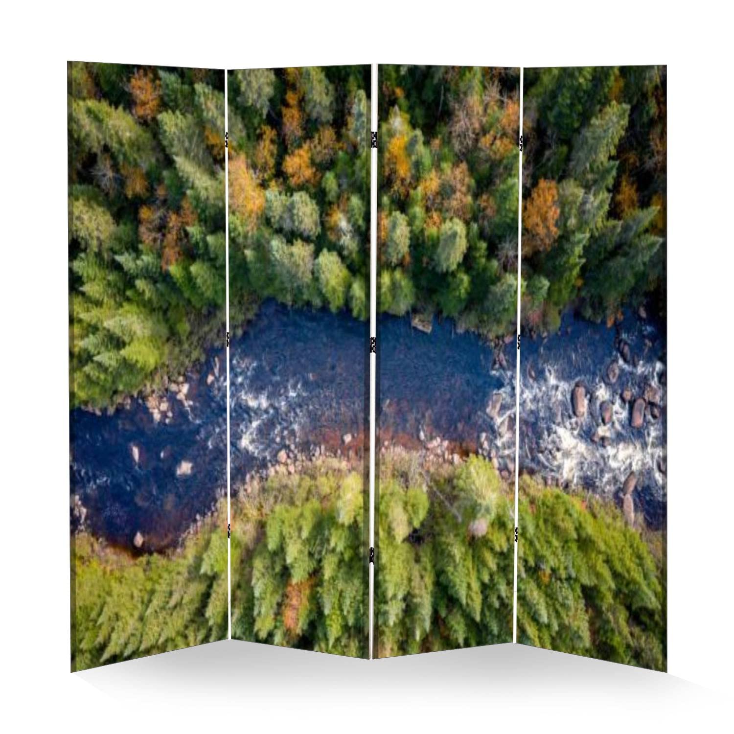 4 Panel Room Divider - Boreal Forest Autumn Landscape Canvas Privacy Screen | Portable Freestanding Wall Separator for Home, Office & Events | Nature-Inspired Décor from Quebec Canada