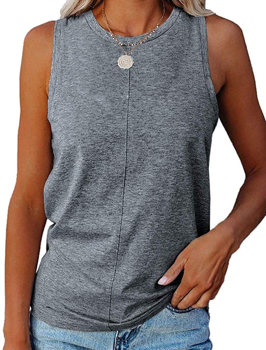 Women's Casual Round Neck Sleeveless Solid Color Tank Tops - Breathable Summer T-Shirts for Workout, Beach & Everyday Wear