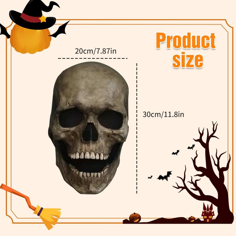 2024 New Full Head Skull Mask with Movable Jaw - Scary Halloween Mask for Costume Parties & Decorations (Grey) | Perfect for Halloween, Cosplay, Horror Events & Themed Parties
