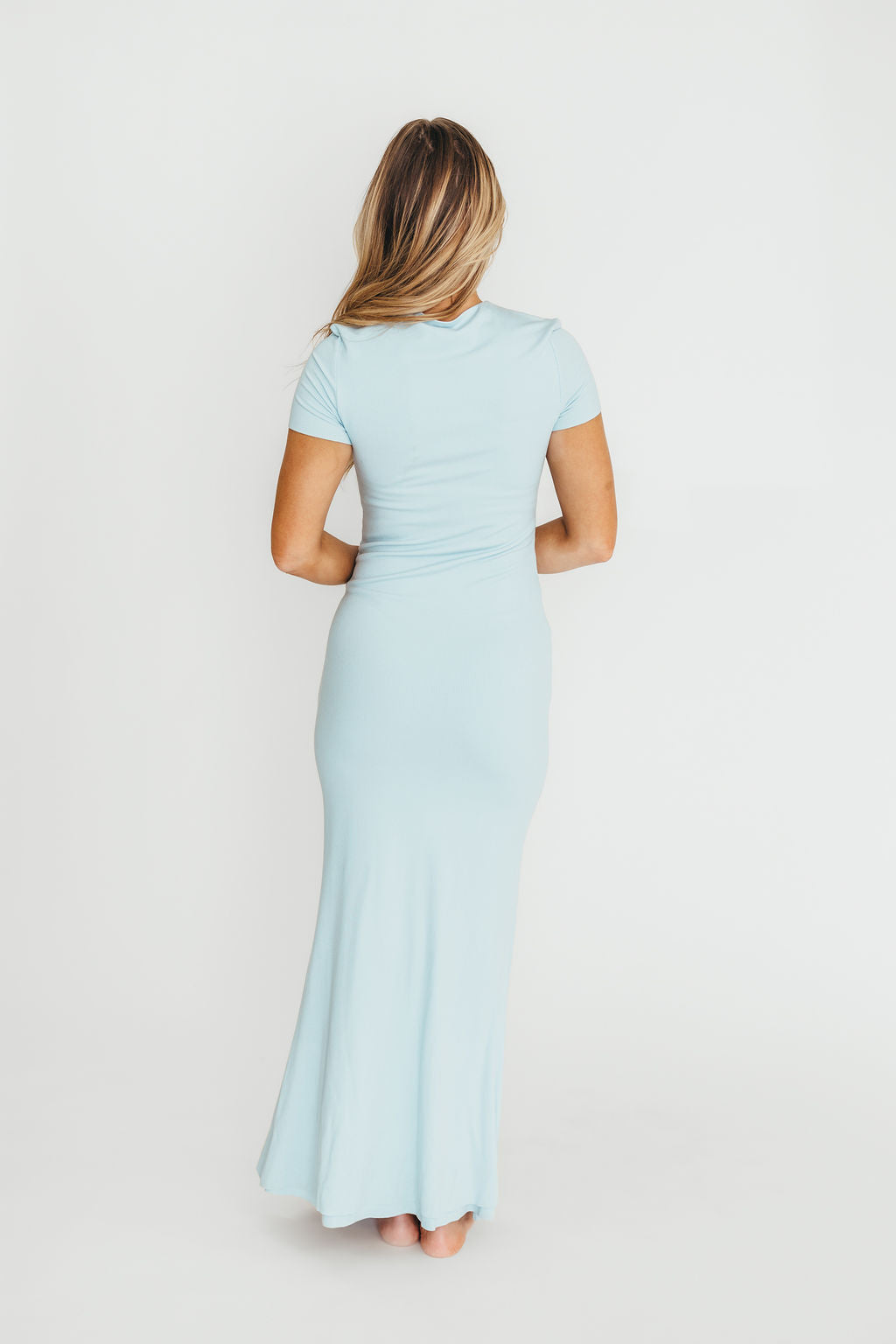 Charlie Ribbed Maxi Dress in Baby Blue - Bump Friendly Maternity Dress for Pregnancy, Nursing & Postpartum | Perfect for Baby Showers, Beach Vacations & Summer Outfits