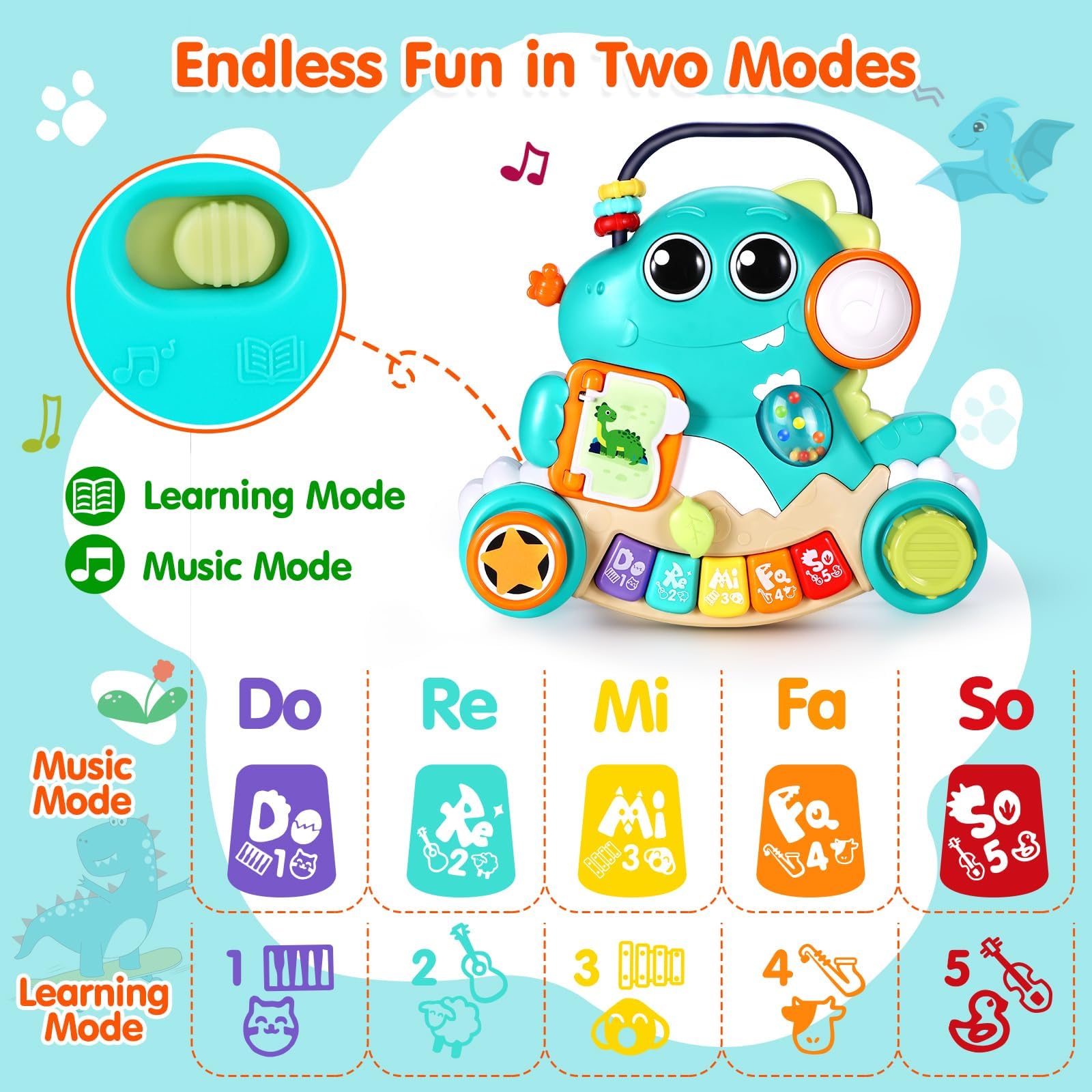 WITALENT Interactive Baby Piano Toy with Lights & Music - Dinosaur Keyboard Learning Toy for Infants 6-12 Months | Early Development Musical Gift for Boys & Girls | Perfect for Playtime, 1st Birthday & Christmas Presents