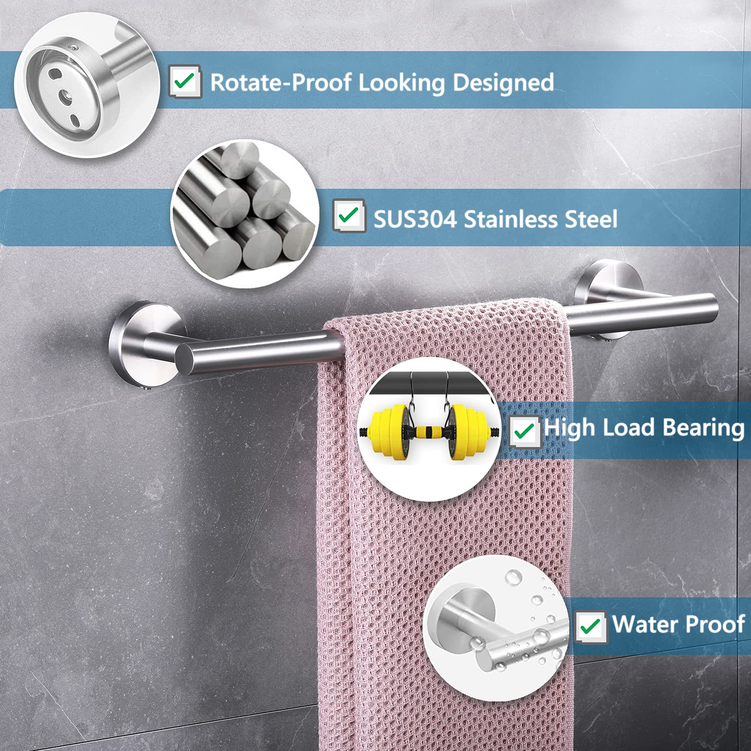 Stainless Steel Wall Mounted Bathroom Hardware Set - 5 PCS Towel Holder & Bar Set in Brushed Nickel Finish | Bathroom Accessories for Modern Home Decor | Perfect for Spa-Style Bathrooms, Guest Baths & Luxury Hotel Style Decor