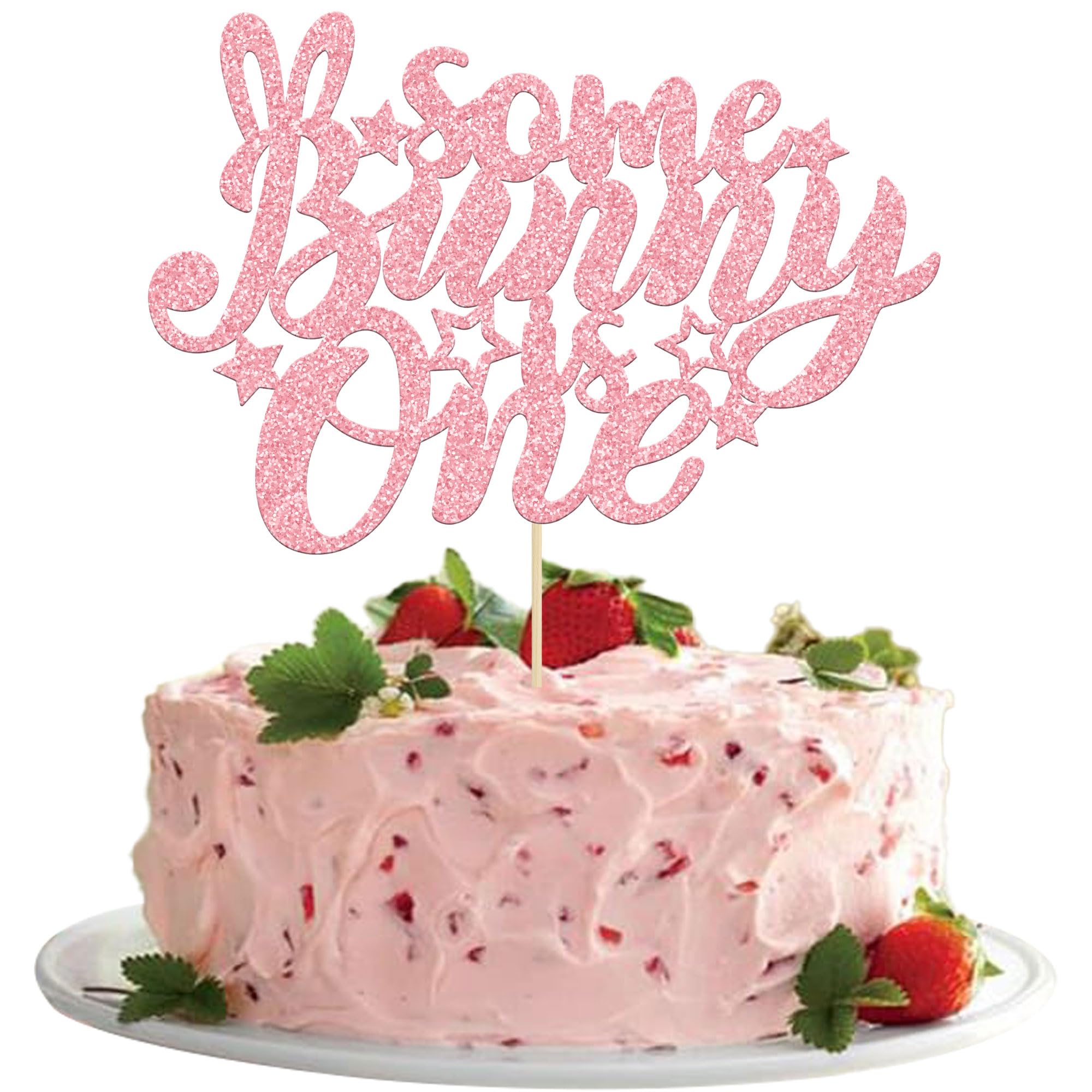 Gyufise Pink Glitter Some Bunny Is One Cake Topper - Easter Cake Decorations for 1st Birthday Party, Baby Shower & Spring Celebrations - Perfect for Boys & Girls Birthday Decor, Easter Theme Parties & Special Occasions