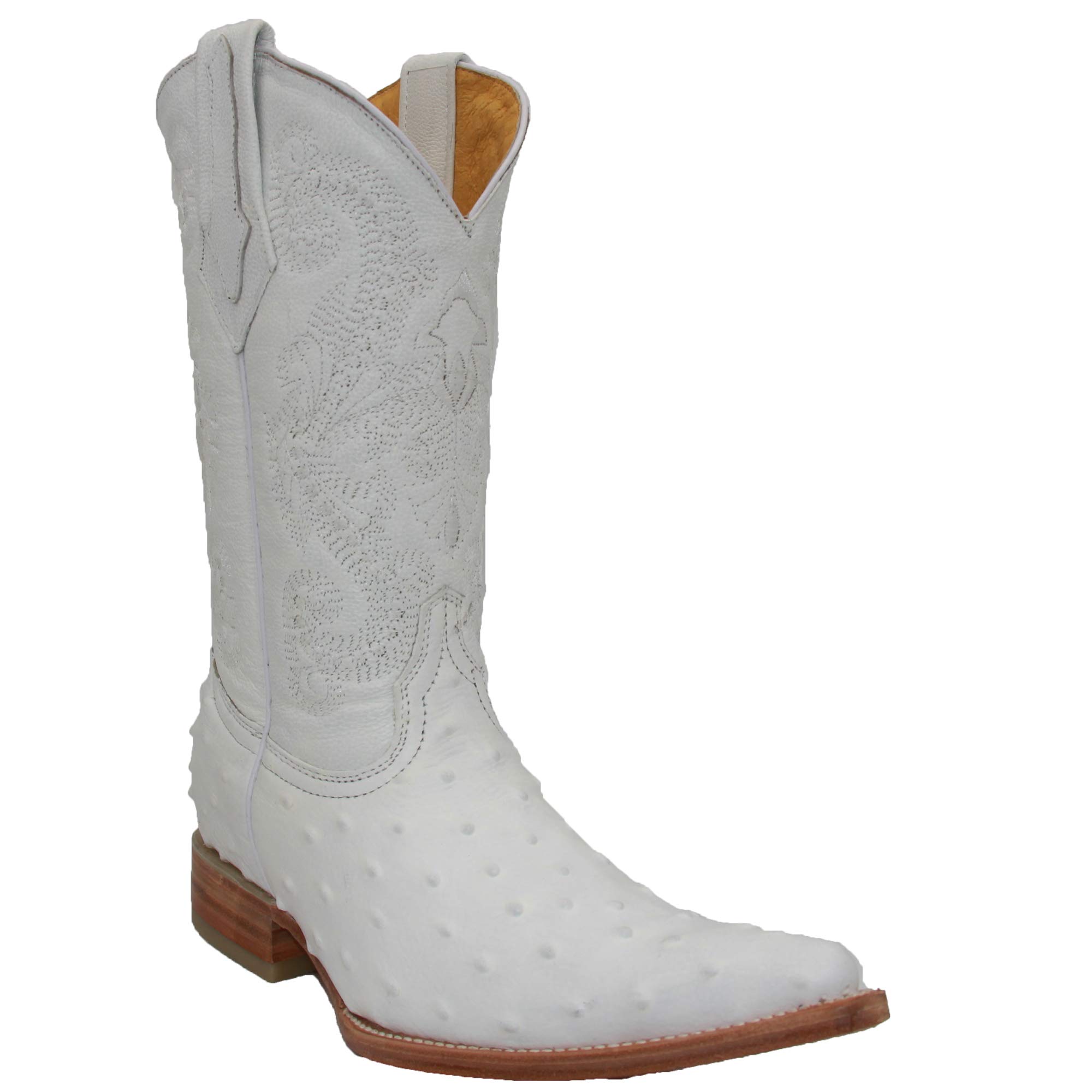 Men's Genuine Leather Western Boots with Embossed Ostrich Quill Print - Stylish Cowboy Boots for Rodeo, Country Dancing & Western Fashion