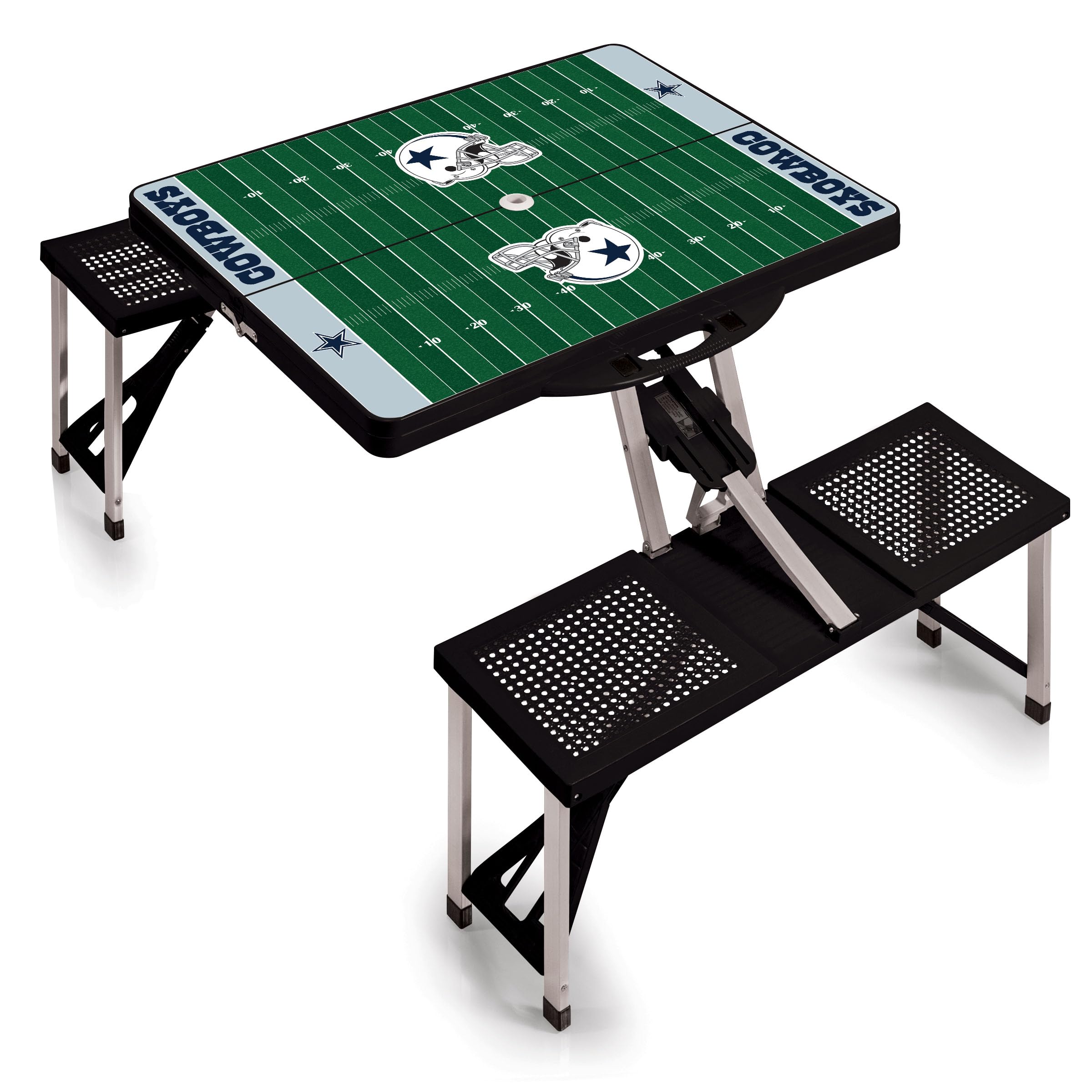 PICNIC TIME NFL Portable Folding Picnic Table with Built-in Seats & Umbrella - Perfect for Tailgating, Camping, Beach & Outdoor Parties