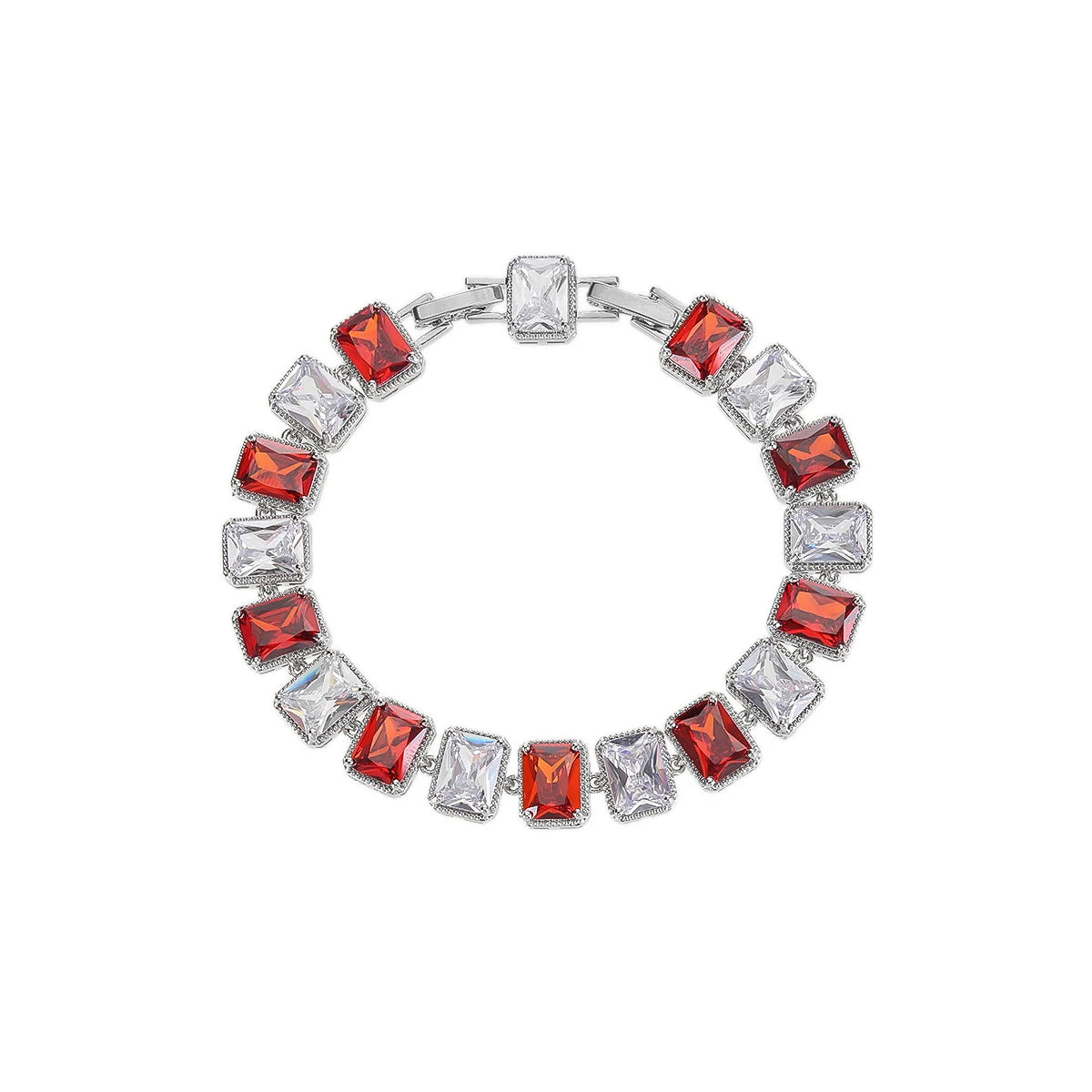 Elegant Silver Plated Square Cubic Zirconia Bracelet for Women - Red, Yellow, Green Colors - Perfect for Parties, Weddings & Special Occasions