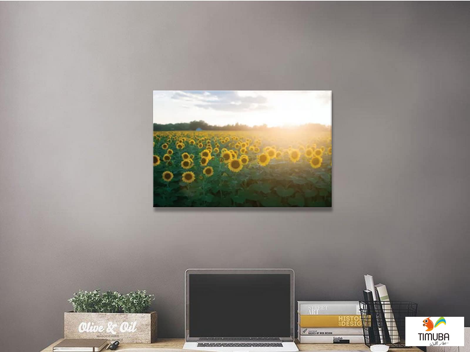 Sunflower Wall Art - Framed Yellow Sunflowers Field Canvas Painting, Nature Landscape Print for Kitchen & Bathroom Decor (24x36 Inches) - Perfect for Farmhouse, Boho & Modern Home Decor Styles