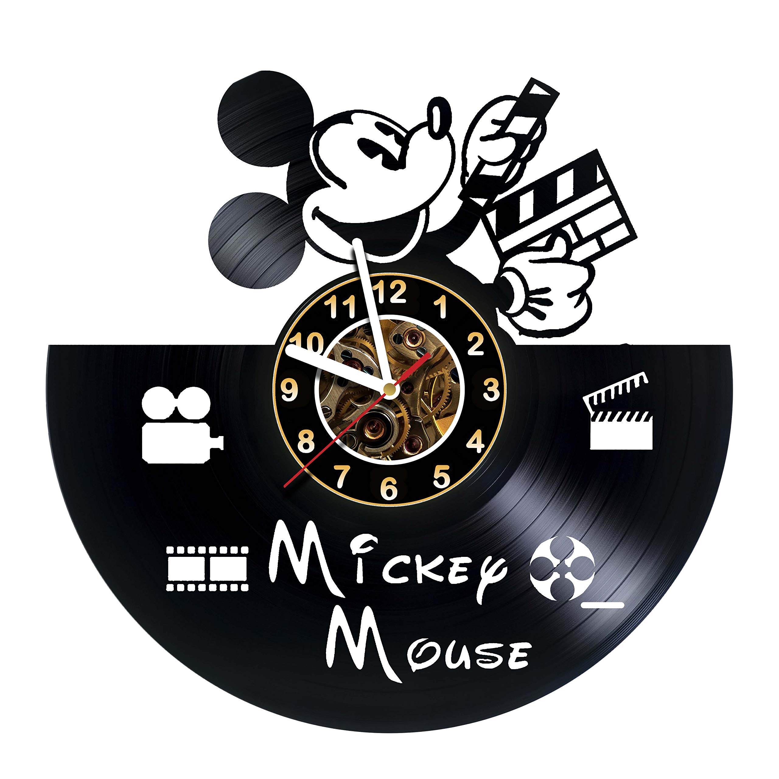 Vintage Mickey Mouse Vinyl Record Wall Clock - Silent Non-Ticking Wall Art for Home & Office Decor - Perfect Gift for Boss, Dad, Mom, Boy or Girl - Unique Handmade Room Decoration for Living Room, Bedroom or Nursery