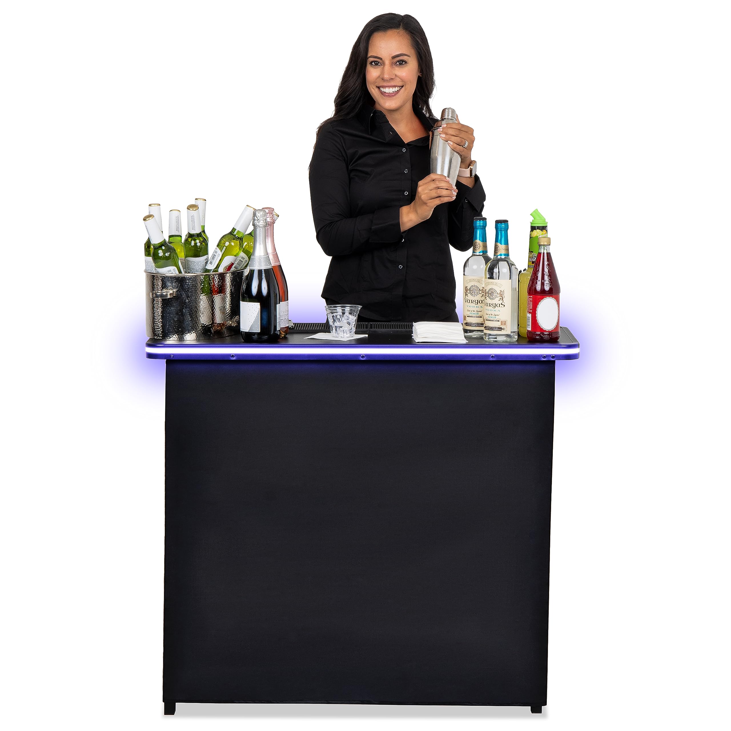 GoBar Portable Bar Table for Events - Black, 3 Skirts, or LED - Pop Up Mobile Bartending Station with Travel Carrying Case | Perfect for Weddings, Parties, and Outdoor Gatherings