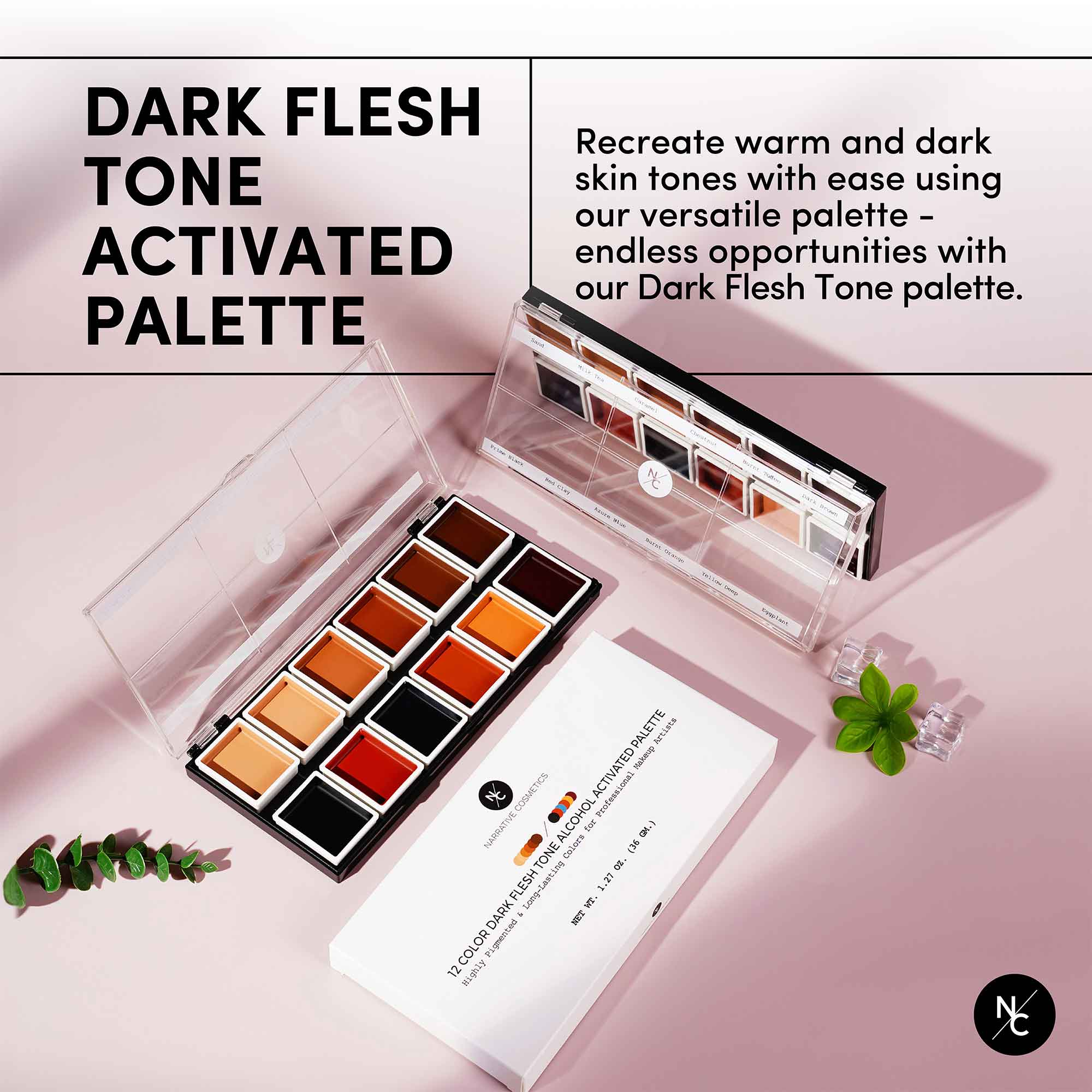 12 Color Dark Flesh Tone Alcohol Activated Palette - Professional Face & Body Paint for Halloween, Cosplay & Special Effects Makeup