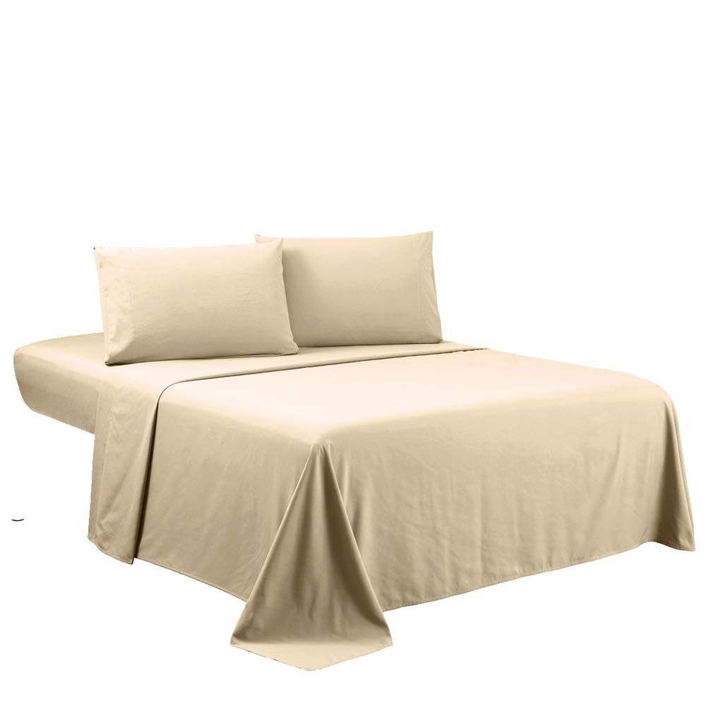 6-Piece Twin Size Sheet Set - Ultra Soft Double Brushed Cotton Bedding with Pillowcases (Beige) | Perfect for Kids' Rooms, Dorms & Guest Beds