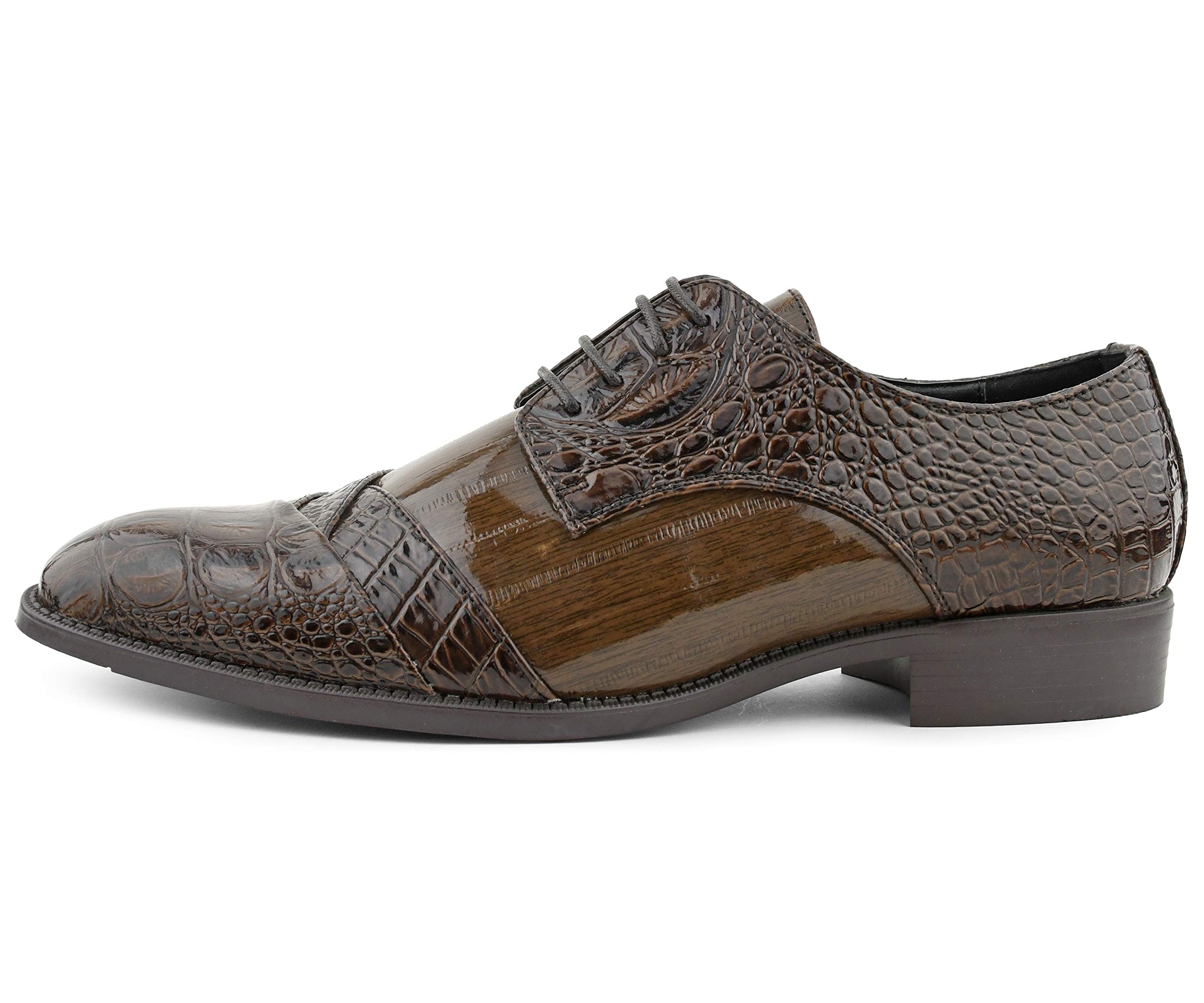 Bolano Bandit Men's Cap Toe Oxford Dress Shoes | Alligator Print Formal Shoes | Croc Folded Oxfords for Business, Weddings & Special Occasions