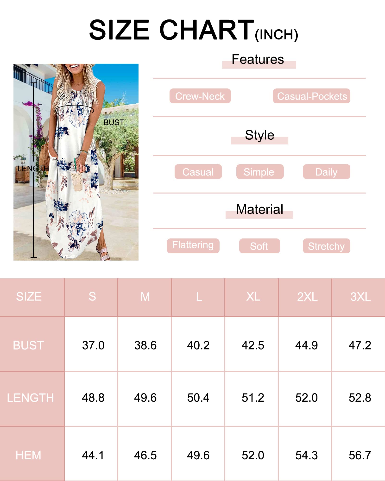 Stylish AUSELILY Women's Maxi Dress - Casual Summer Long Dress with Pockets | Perfect for Beach Cover-Ups, Sun Dresses & Vacation Wear | Sleeveless Tank Dress for Women | UK Sizing