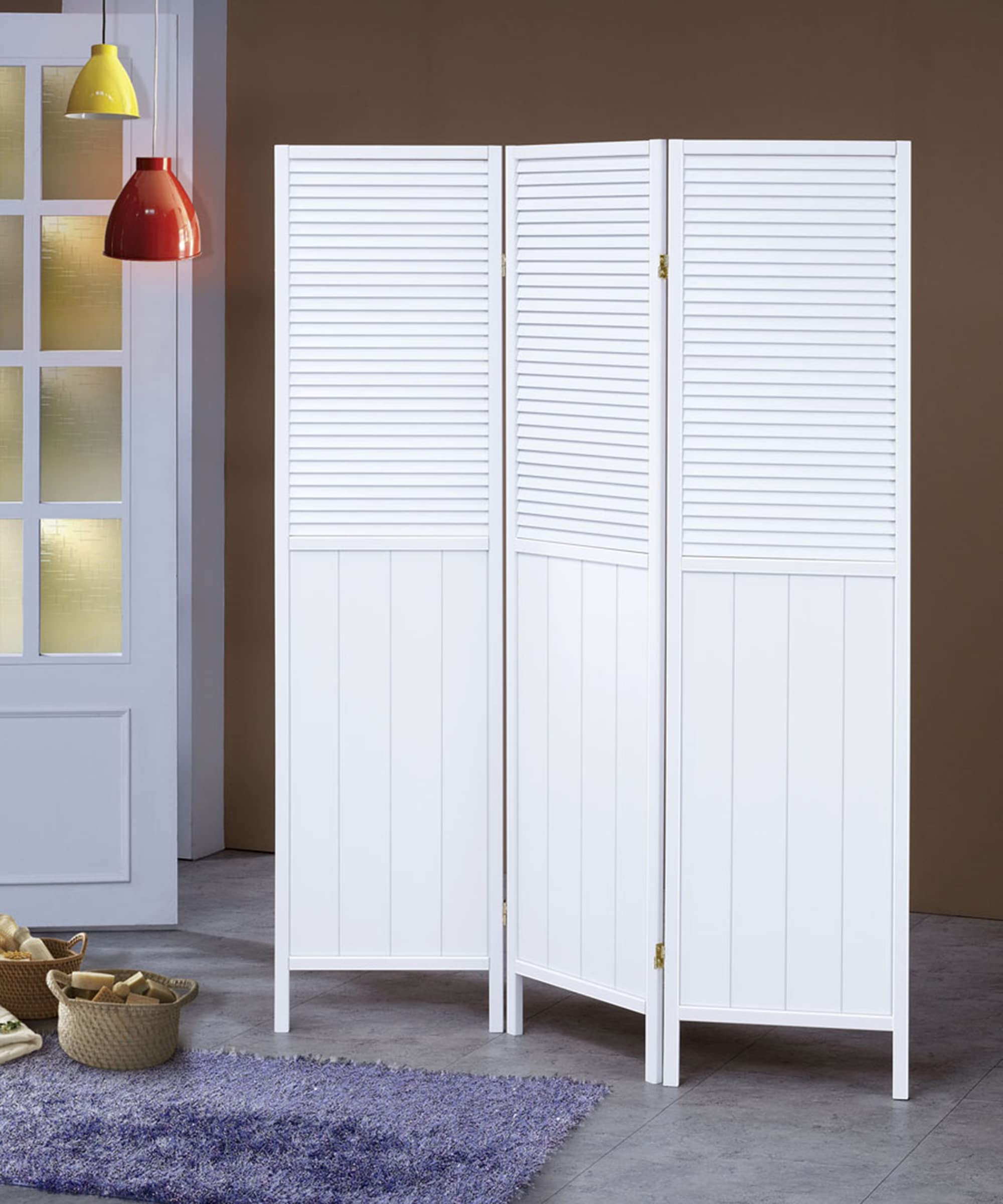 ORE International R5420-A 3-Panel Beadboard Room Divider, White - Privacy Screen for Home, Office & Dorm - Decorative Partition for Living Room, Bedroom & Studio Spaces