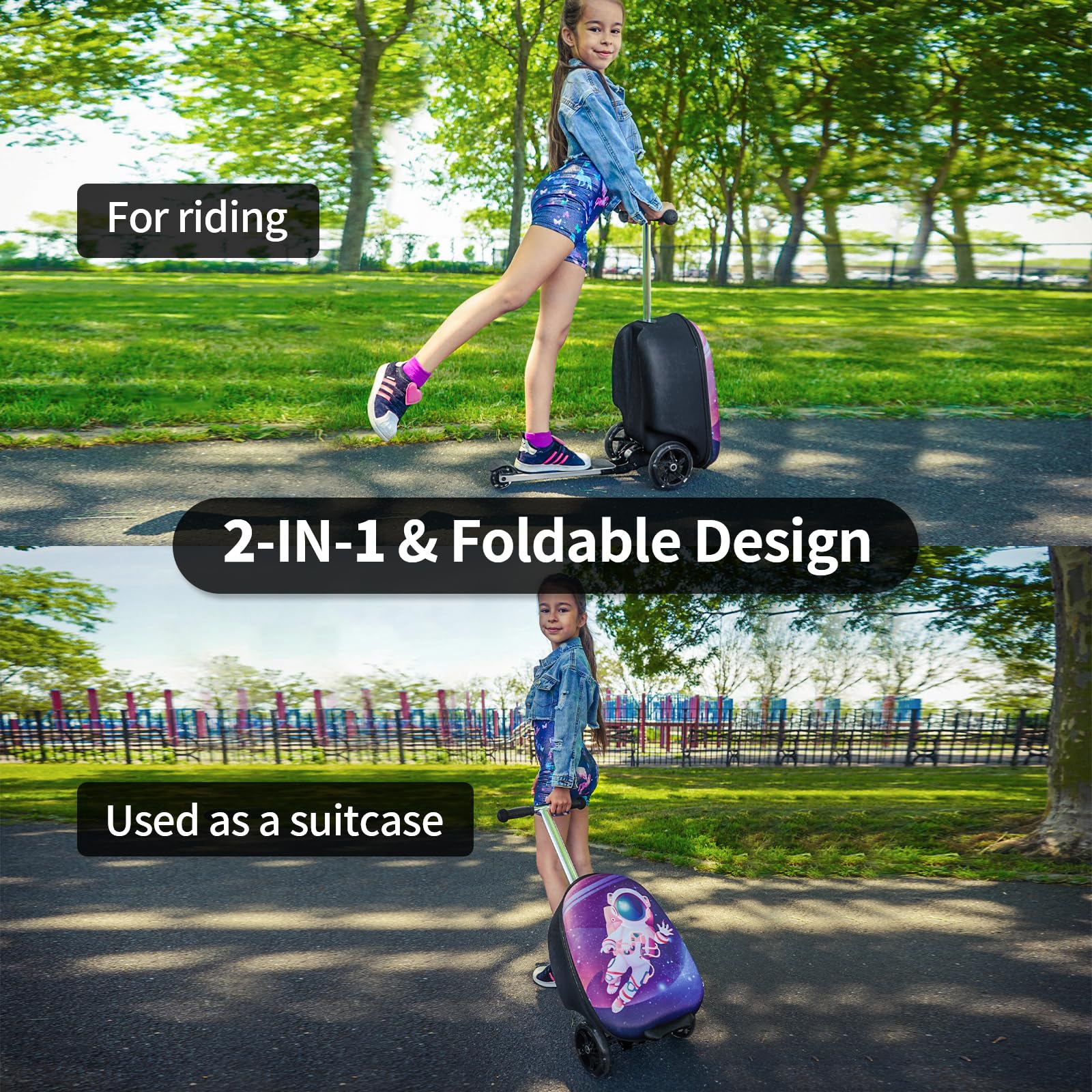 ALVOD Kids Scooter Suitcase - Lightweight Rolling Luggage for Children Ages 6-12 | Perfect for Air Travel, School Trips & Family Vacations