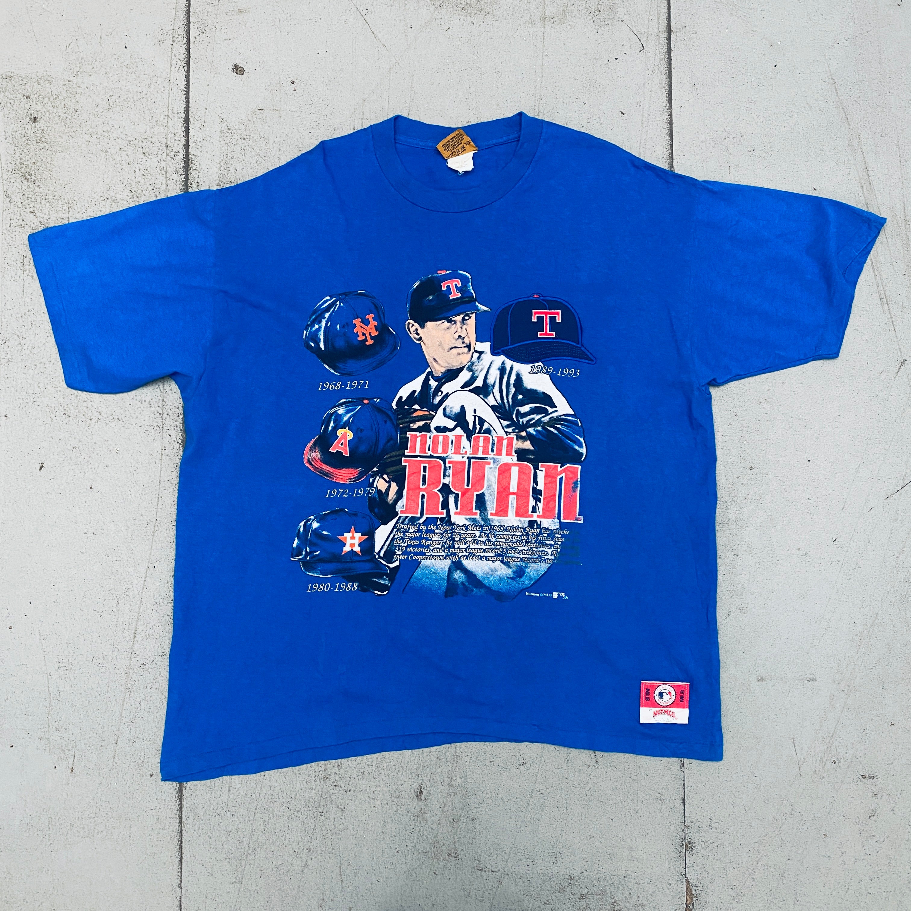 1993 Nutmeg Mills Nolan Ryan Career Path Texas Rangers T-Shirt - XL Size for Men, Vintage Baseball Fan Gift, Game Day & Casual Wear