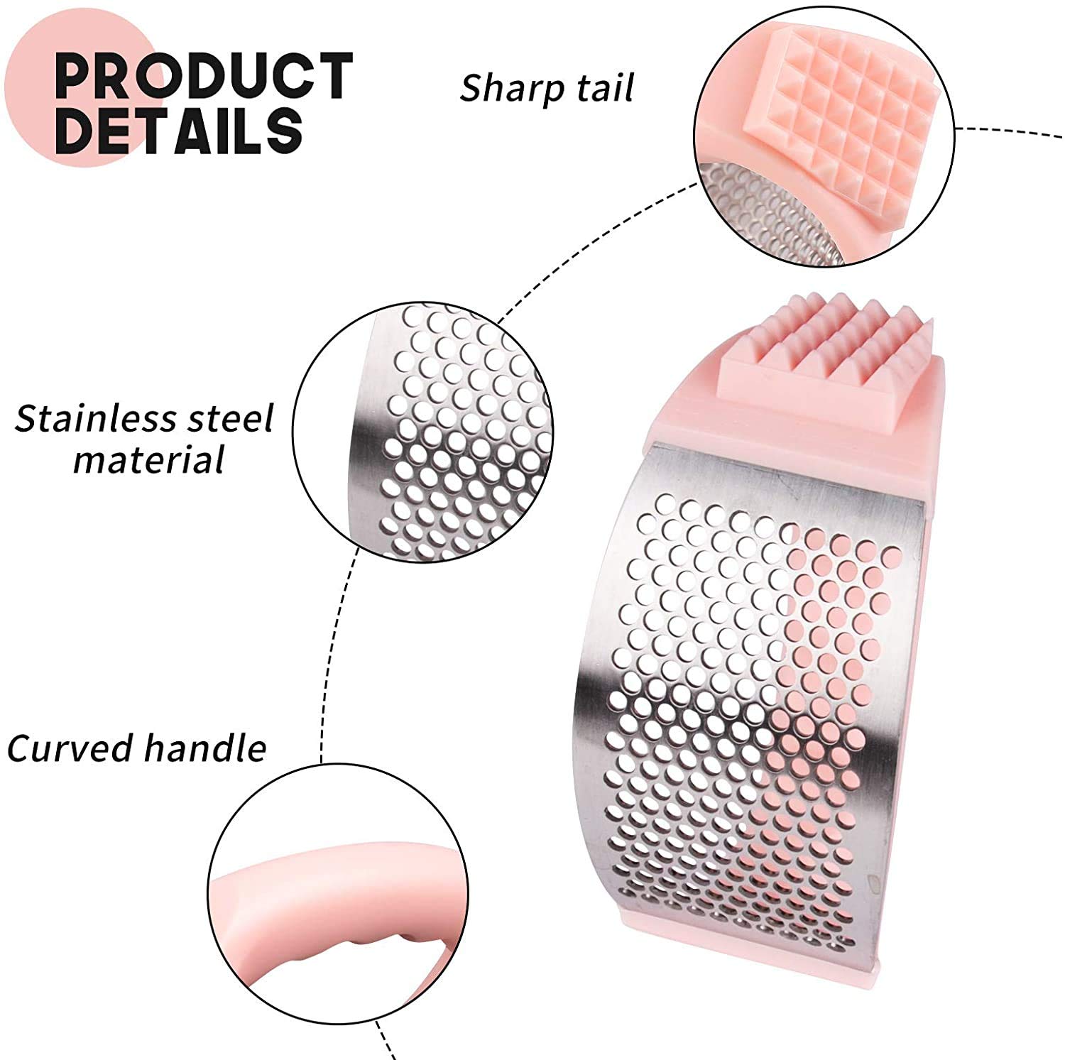 Premium Stainless Steel Garlic Press Rocker - 2-in-1 Garlic Crusher & Chopper with Silicone Peeler & Cleaning Brush - Heavy Duty Kitchen Gadget for Mincing, Grinding & Cutting Garlic - Perfect for Cooking, Meal Prep & Professional Kitchens (Pink)