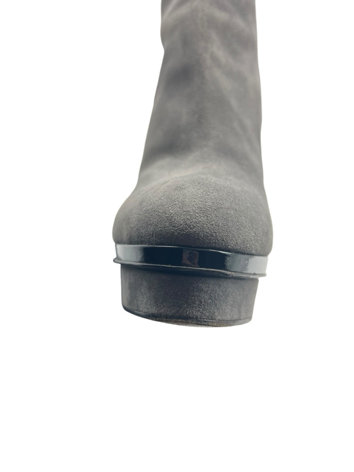 YSL Grey Rive Gauche Suede Boots for Women | Size 8 | Stylish Ankle Booties for Fall & Winter | Perfect for Office, Date Night & Casual Outings