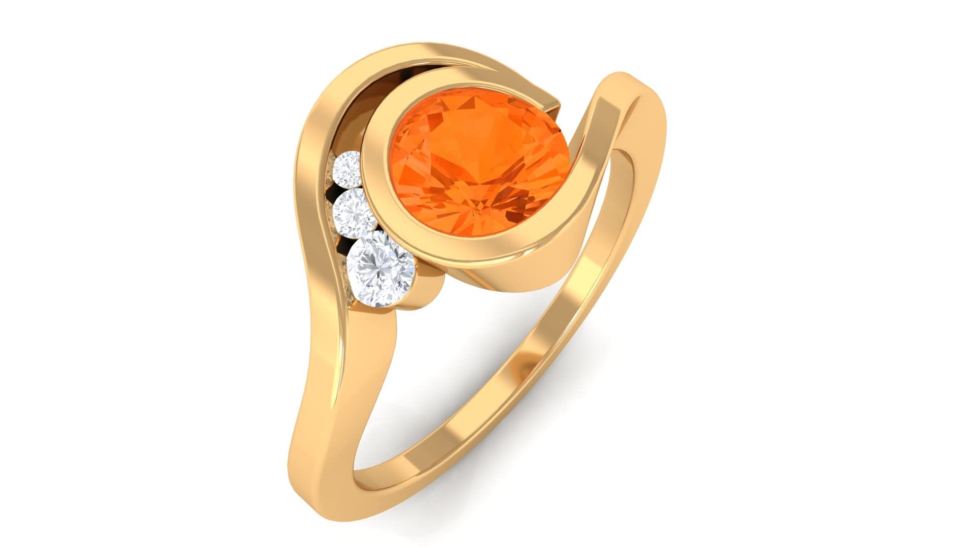 14K Solid Gold Fire Opal Solitaire Ring with Moissanite - October Birthstone Jewelry, Bezel Set & Bypass Design for Women, Perfect for Anniversary, Birthday & Special Occasion Gifts