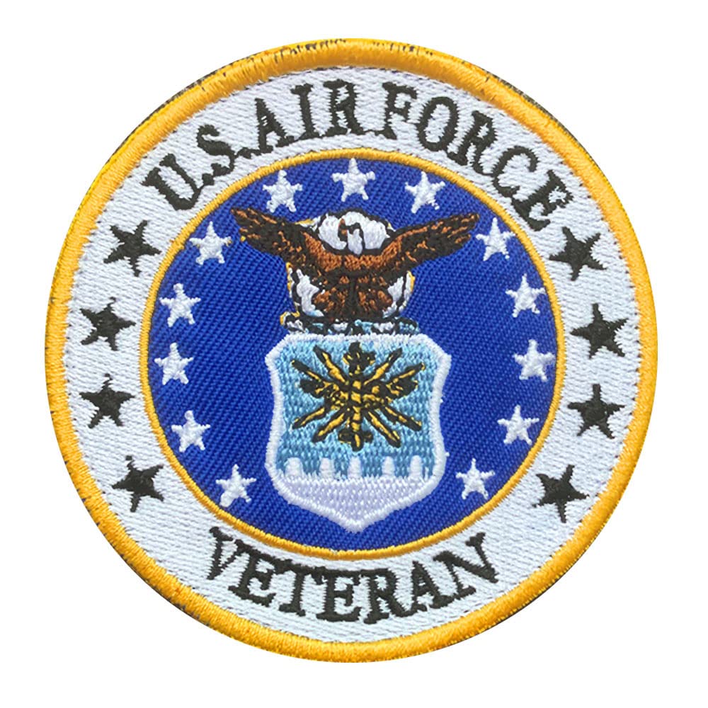 1 Pcs USAF Veteran Patch - 3.15” Round Military Emblem with Hook & Loop Fastener - Patriotic Sew-on Badge for Jackets, Caps, Backpacks & Uniforms - Show Support for US Air Force Veterans