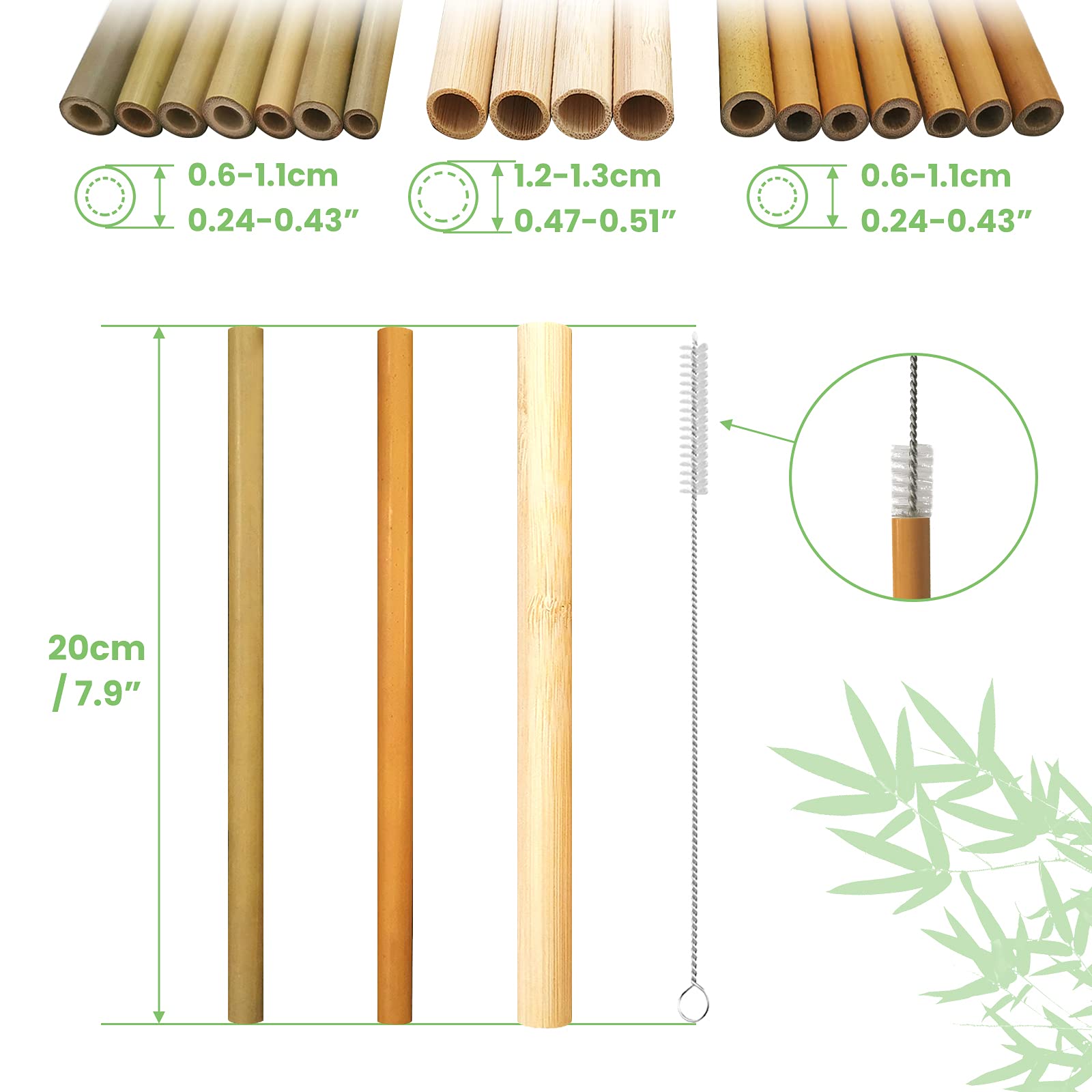 18Pcs Bamboo Drinking Straws 7.9 Inch - Natural Reusable Biodegradable Wooden Straws for Boba, Smoothie & Cocktails | Eco-Friendly Alternative to Plastic Straws with 2 Cleaning Brushes | Perfect for Home, Cafe & Zero-Waste Lifestyle