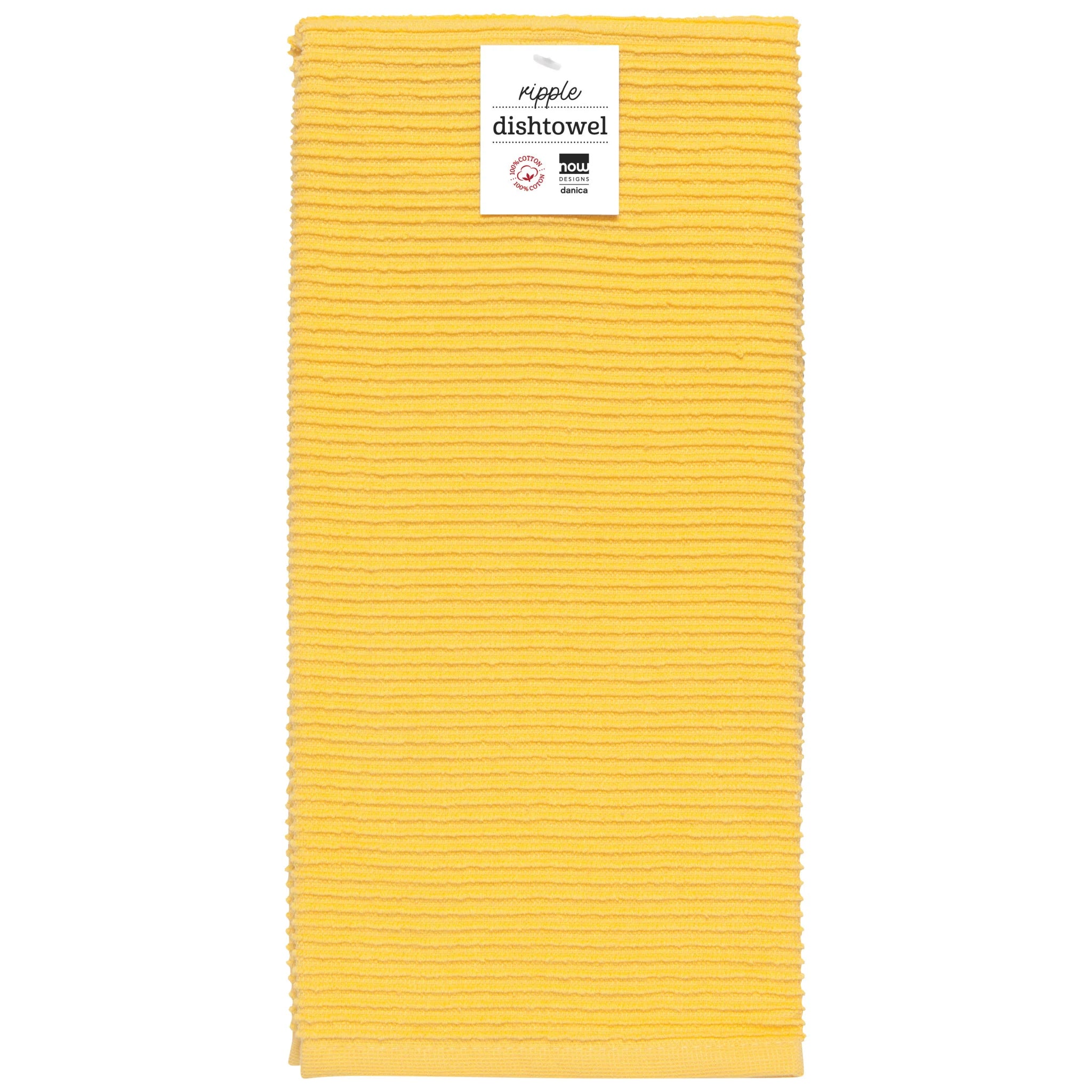 Danica Ripple Terry Cotton Dish Towel - Super Absorbent Kitchen Towels for Drying Dishes & Hands - Lemon Yellow - Perfect for Kitchen, Bathroom & Cleaning Tasks